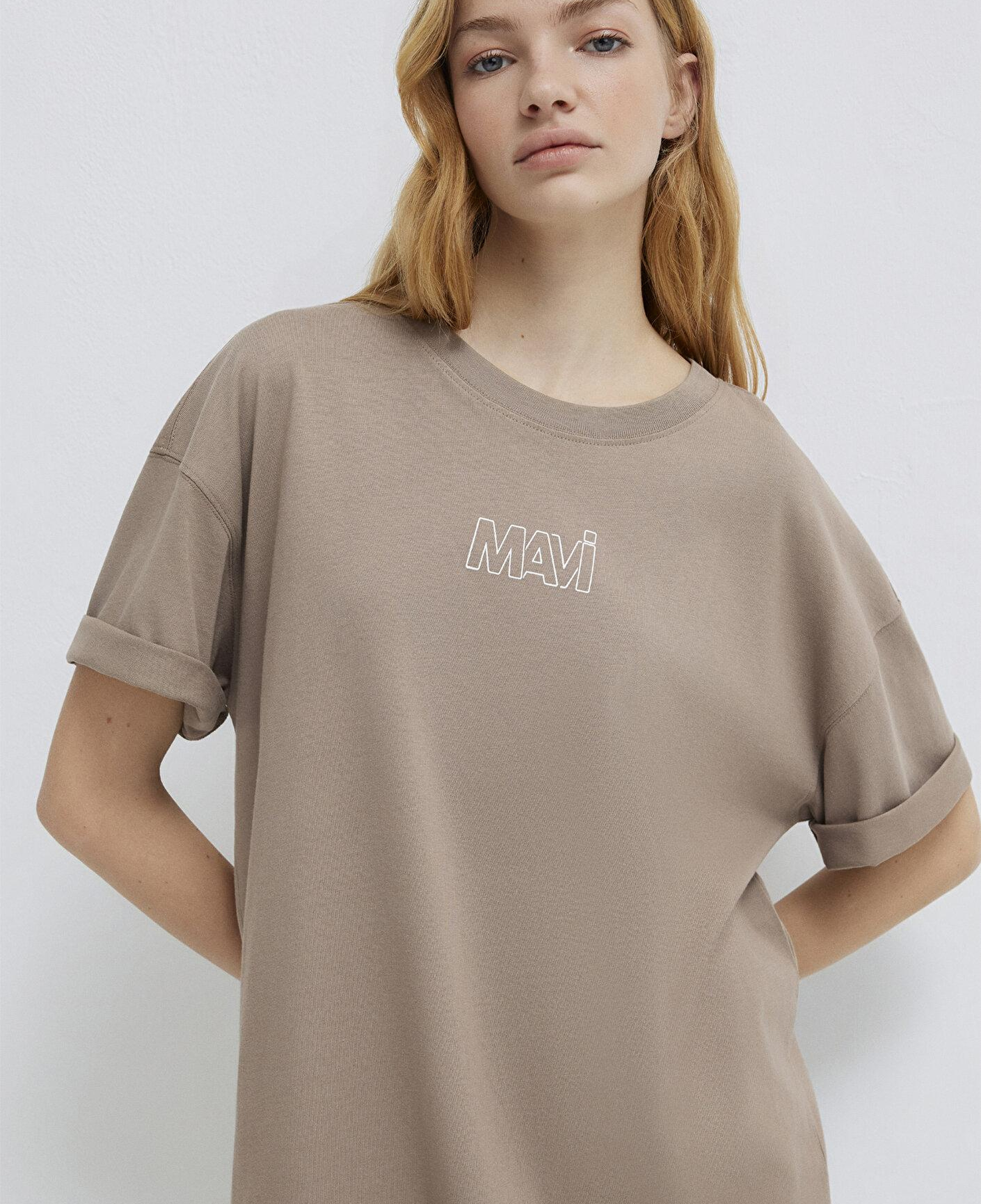Mavi Mavi Logo Baskılı Bej Tişört Oversize / Geniş Kesim 1611592-70364