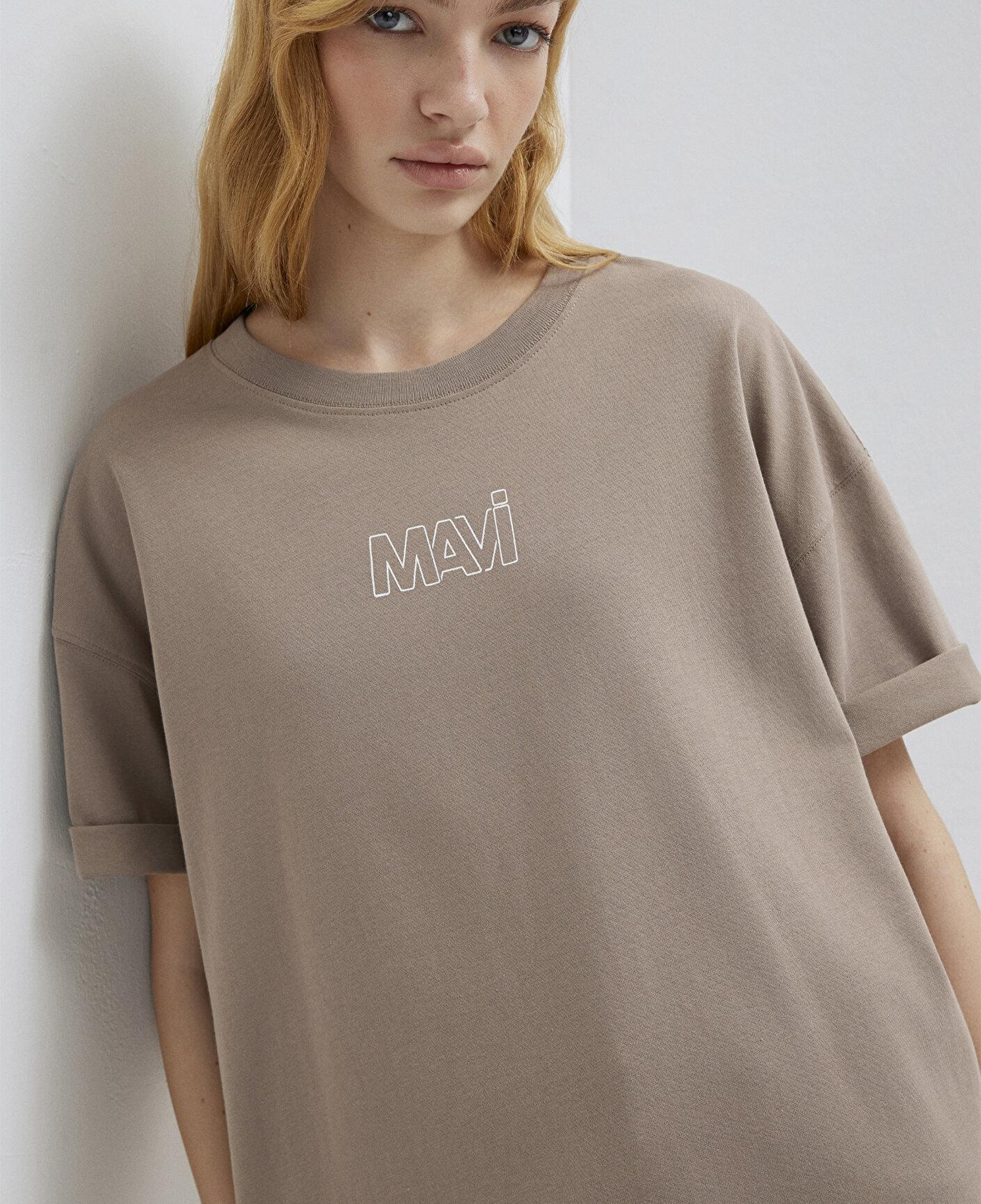 Mavi Mavi Logo Baskılı Bej Tişört Oversize / Geniş Kesim 1611592-70364