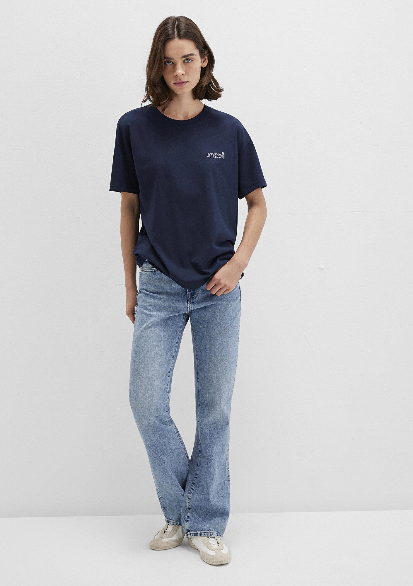 Mavi Mavi Logo Baskılı Lacivert Tişört Loose Fit / Bol Rahat Kesim 1611309-70490