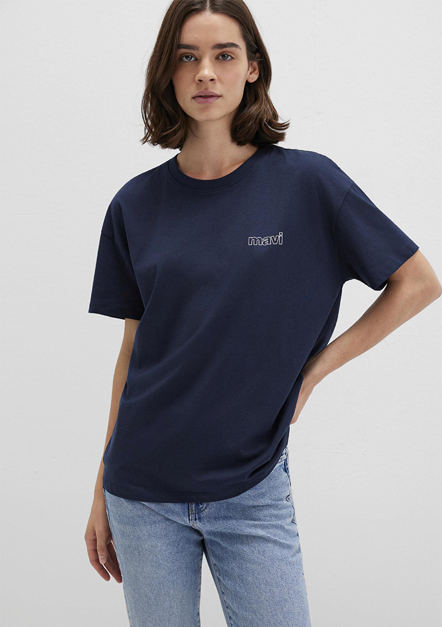 Mavi Mavi Logo Baskılı Lacivert Tişört Loose Fit / Bol Rahat Kesim 1611309-70490