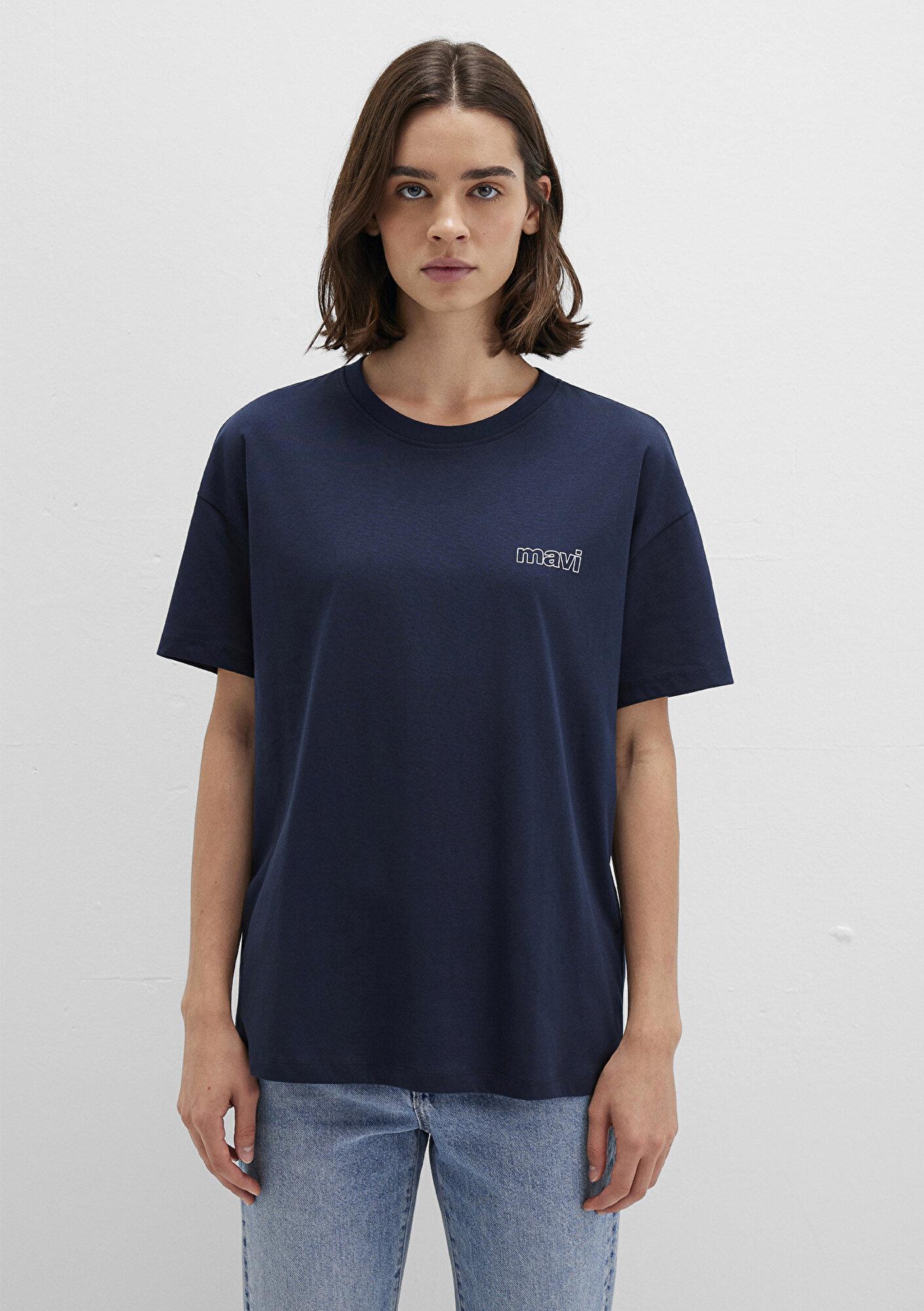 Mavi Mavi Logo Baskılı Lacivert Tişört Loose Fit / Bol Rahat Kesim 1611309-70490