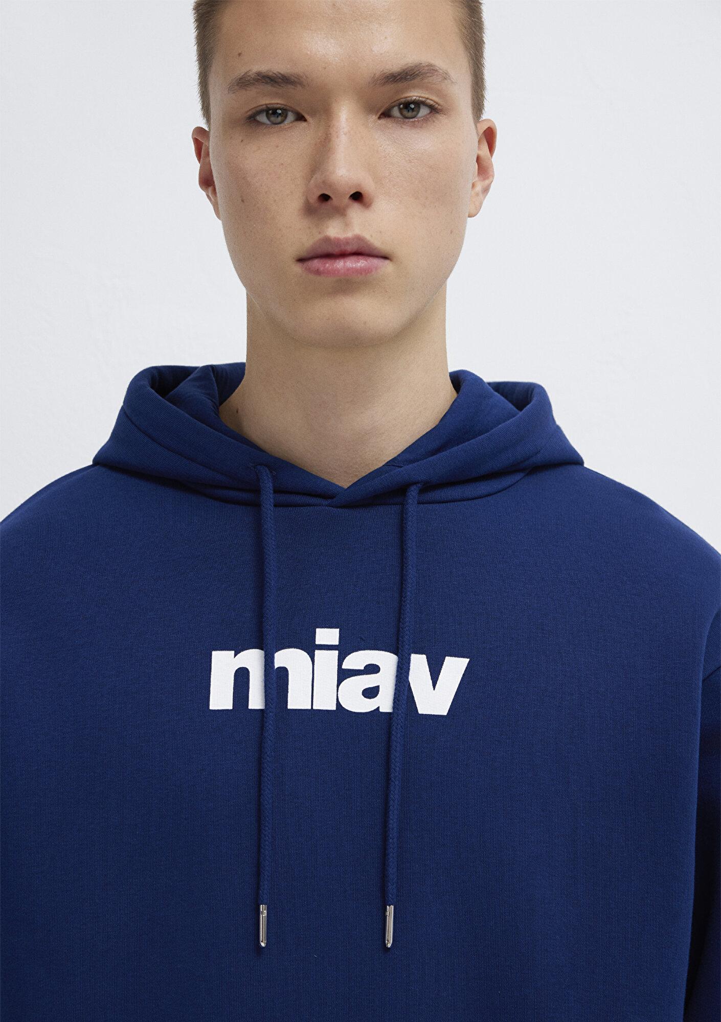 Mavi Miav Baskılı Kapüşonlu Mavi Sweatshirt 0S10001-70722