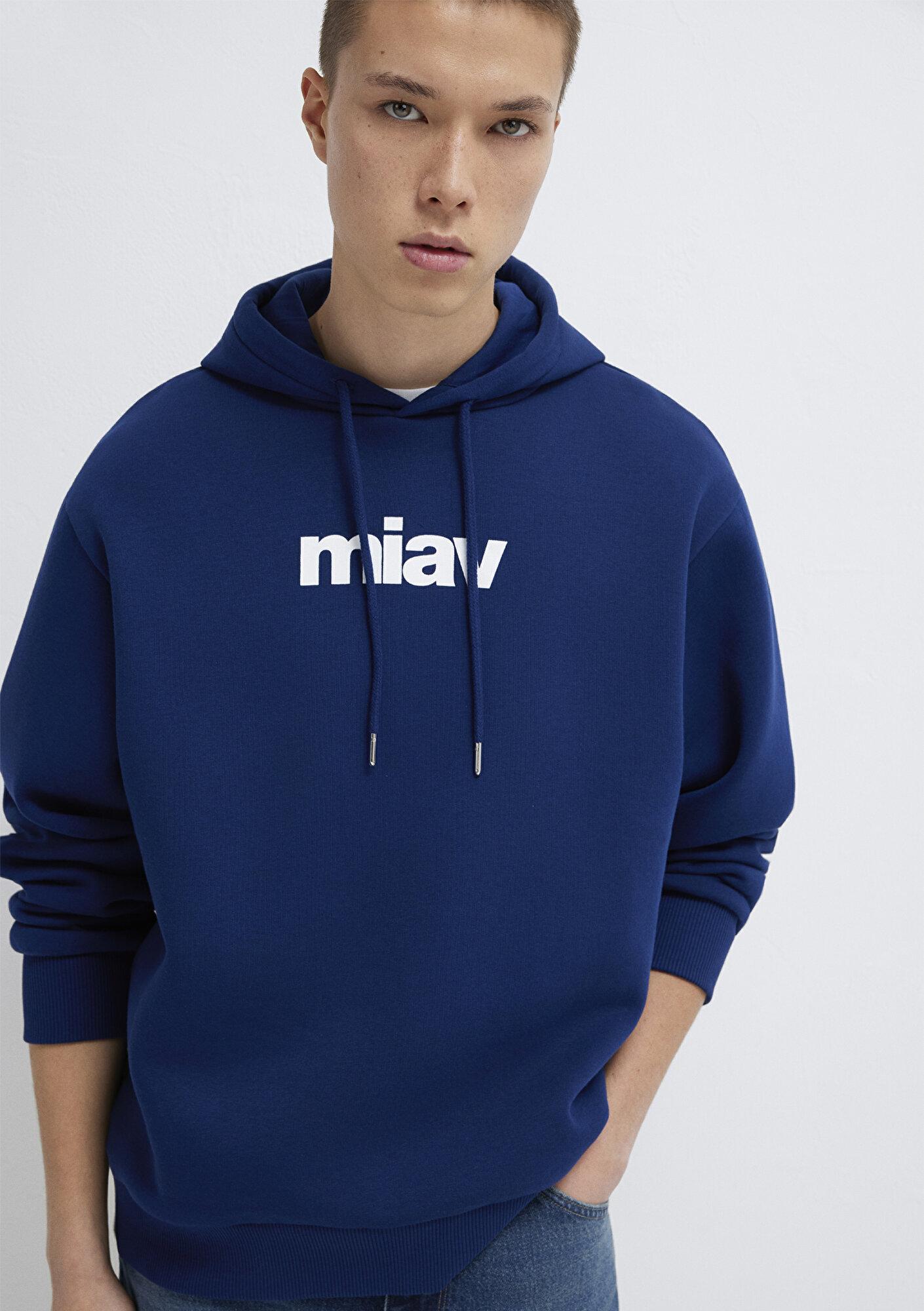 Mavi Miav Baskılı Kapüşonlu Mavi Sweatshirt 0S10001-70722