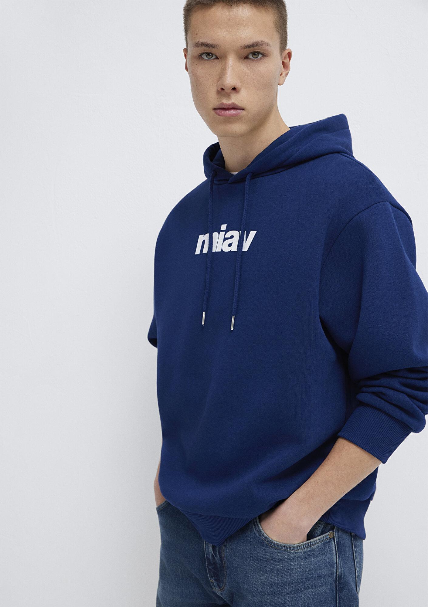 Mavi Miav Baskılı Kapüşonlu Mavi Sweatshirt 0S10001-70722