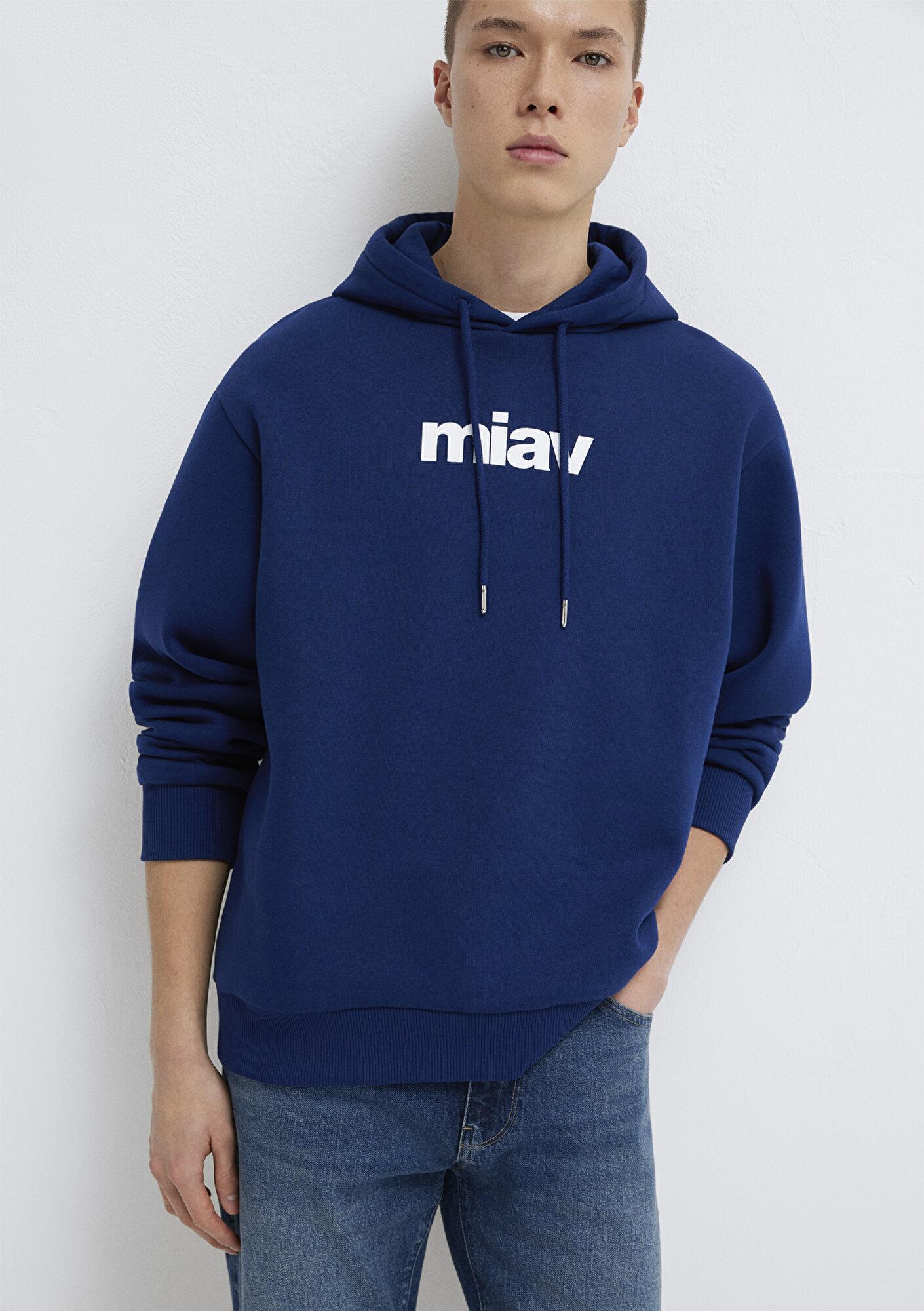 Mavi Miav Baskılı Kapüşonlu Mavi Sweatshirt 0S10001-70722