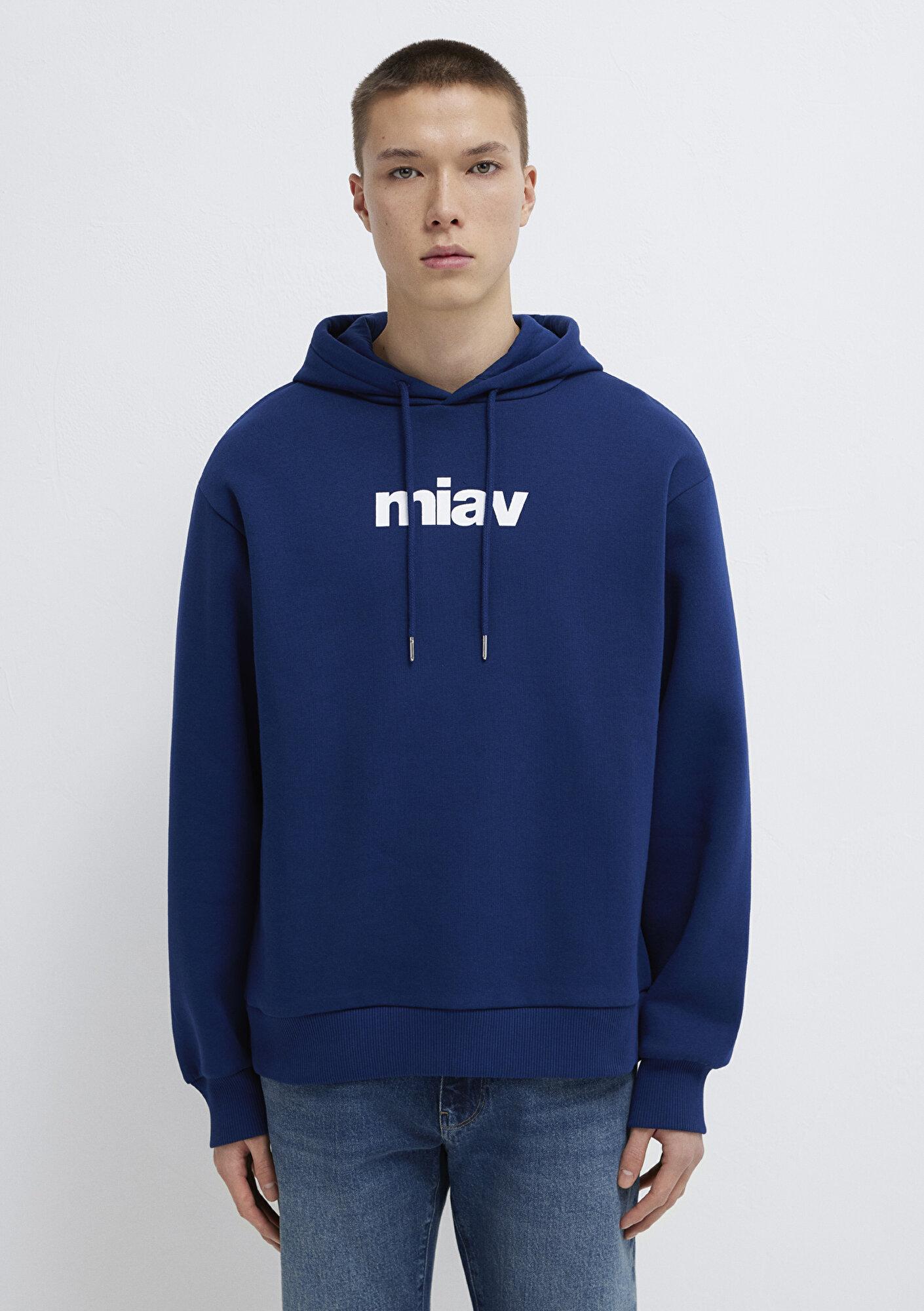 Mavi Miav Baskılı Kapüşonlu Mavi Sweatshirt 0S10001-70722