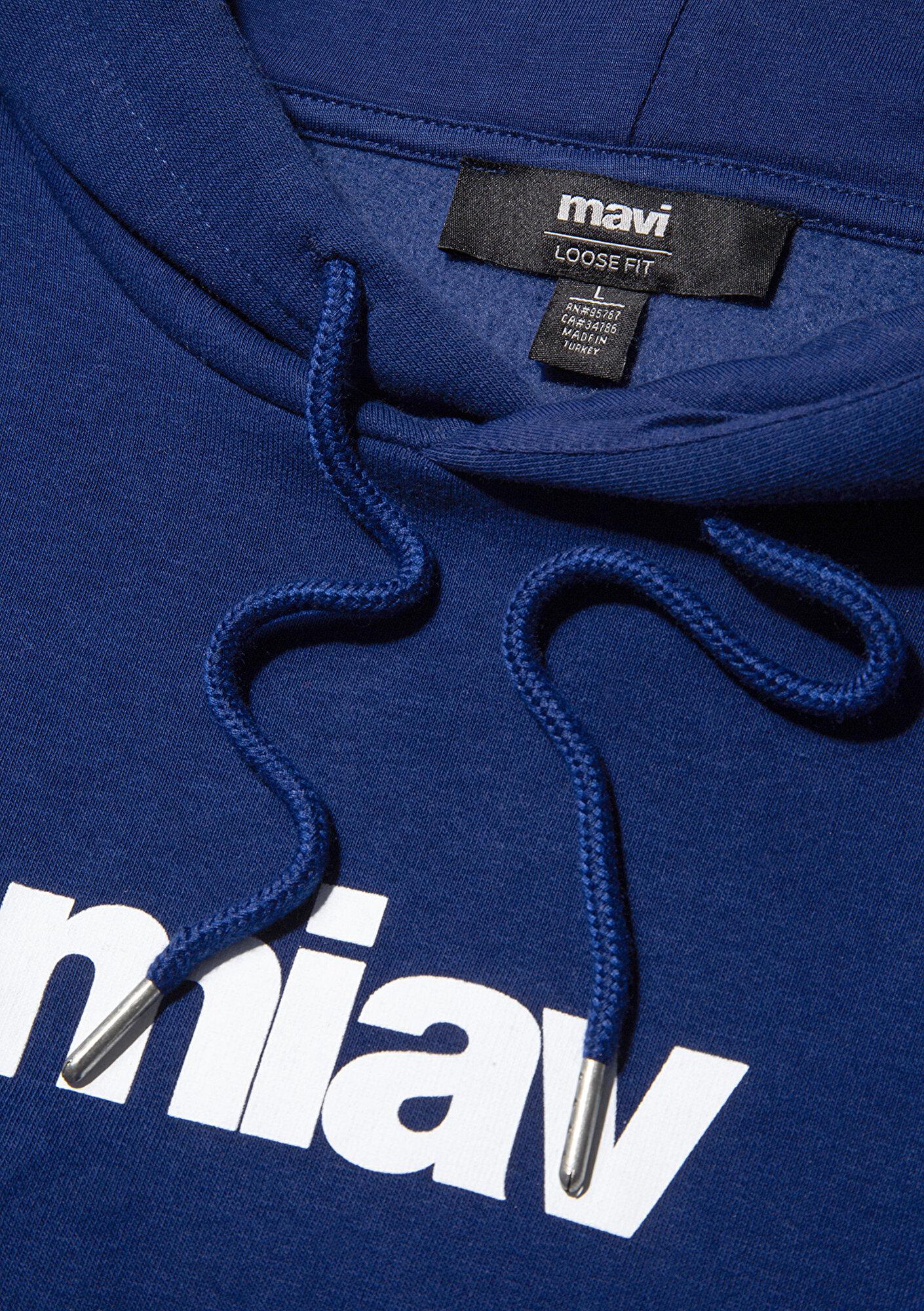 Mavi Miav Baskılı Kapüşonlu Mavi Sweatshirt 0S10001-70722