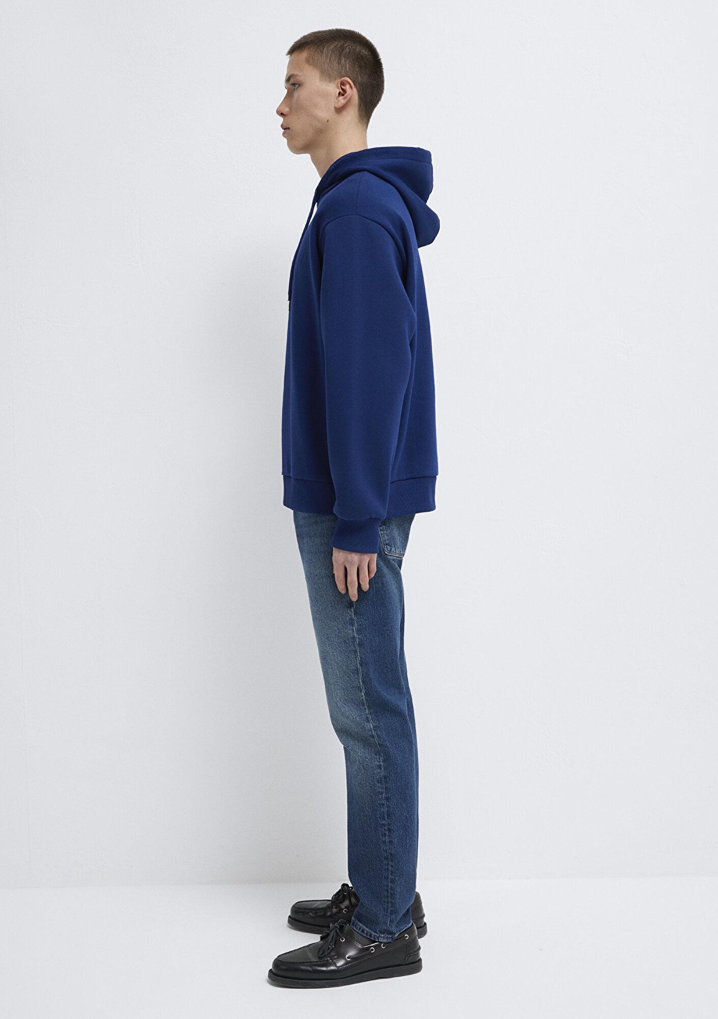 Mavi Miav Baskılı Kapüşonlu Mavi Sweatshirt 0S10001-70722