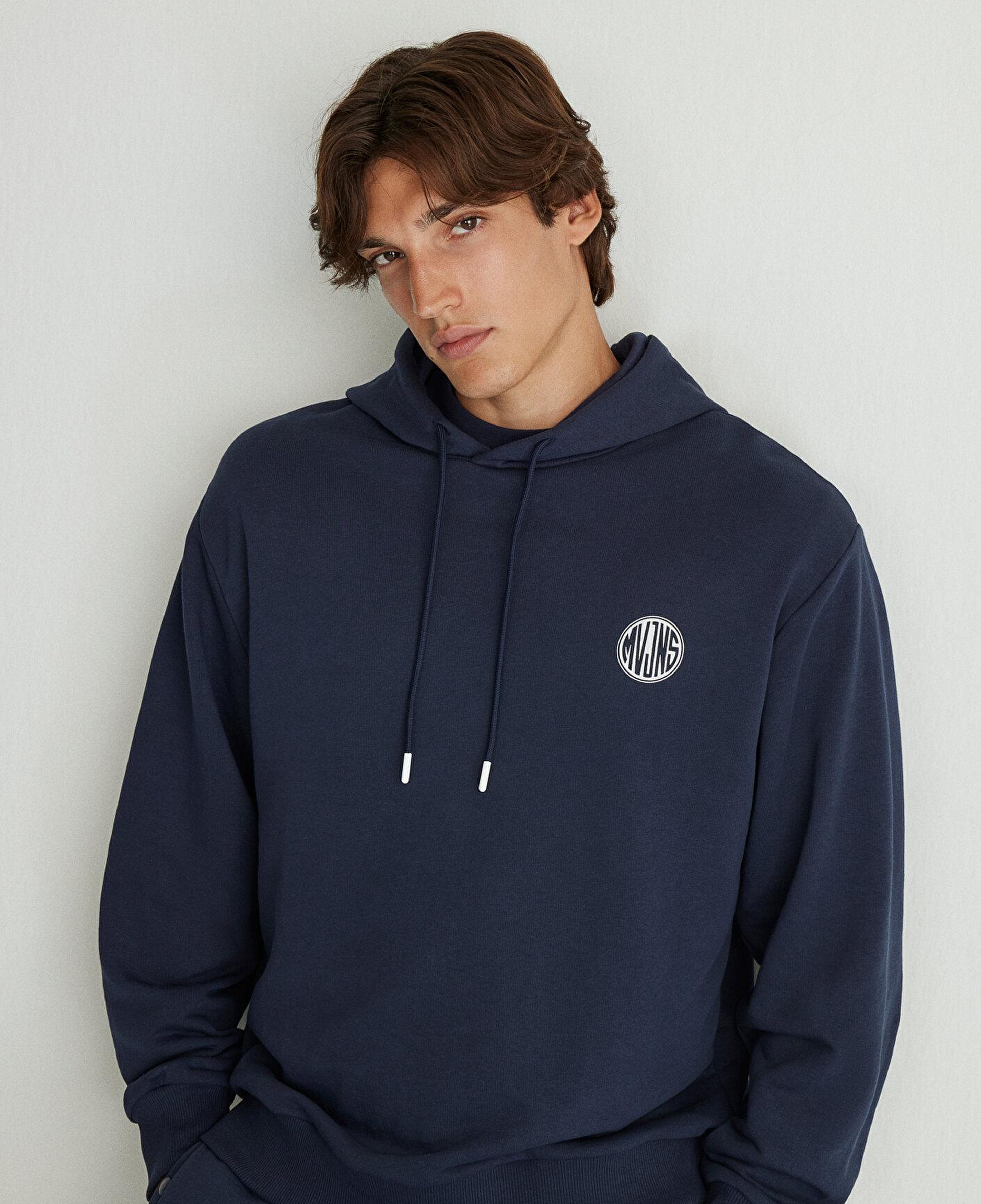 Mavi MVJNS Logo Baskılı Kapüşonlu Lacivert Sweatshirt 0611786-70490