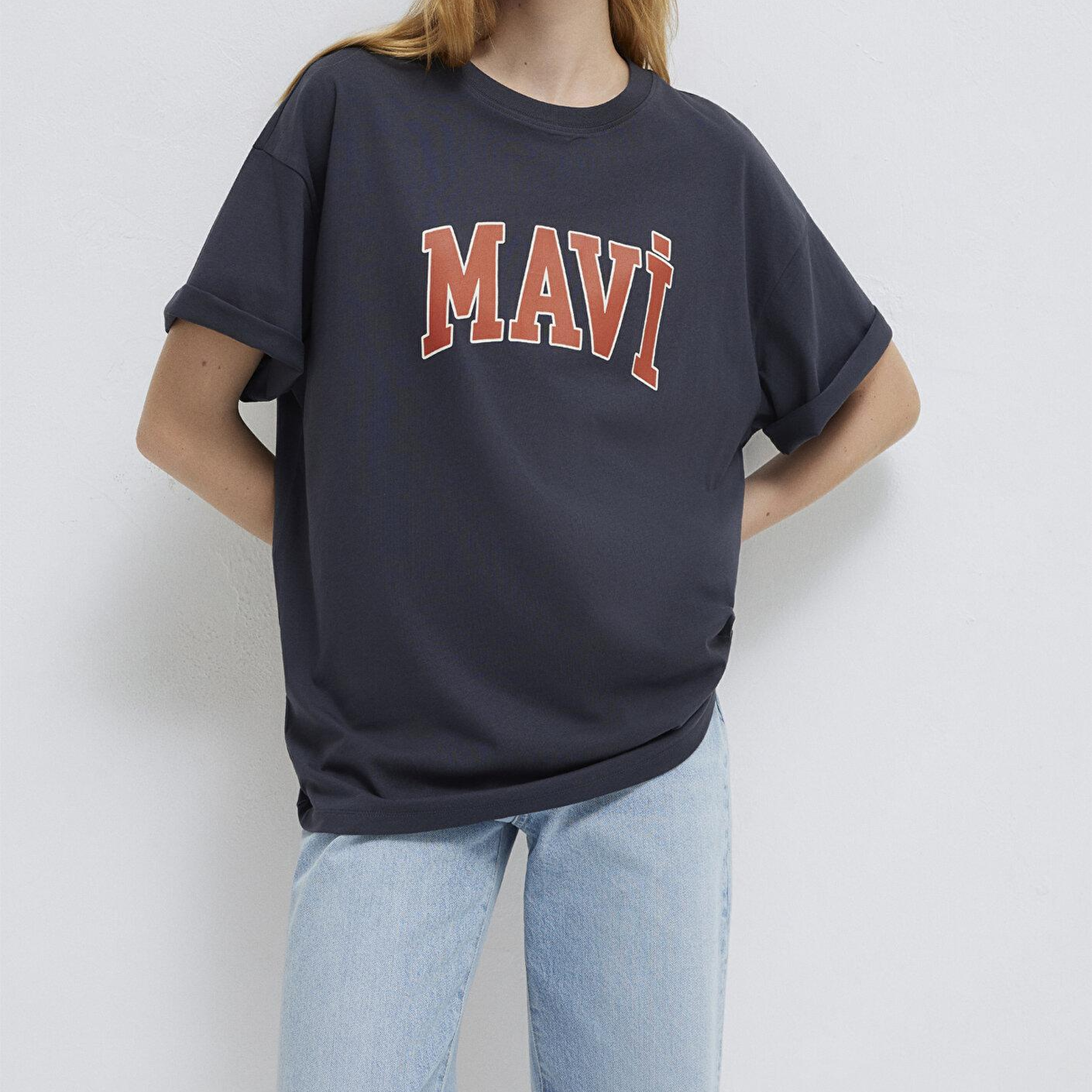 Mavi Mavi Logo Baskılı Antrasit Tişört Oversize / Geniş Kesim 1600843-82185