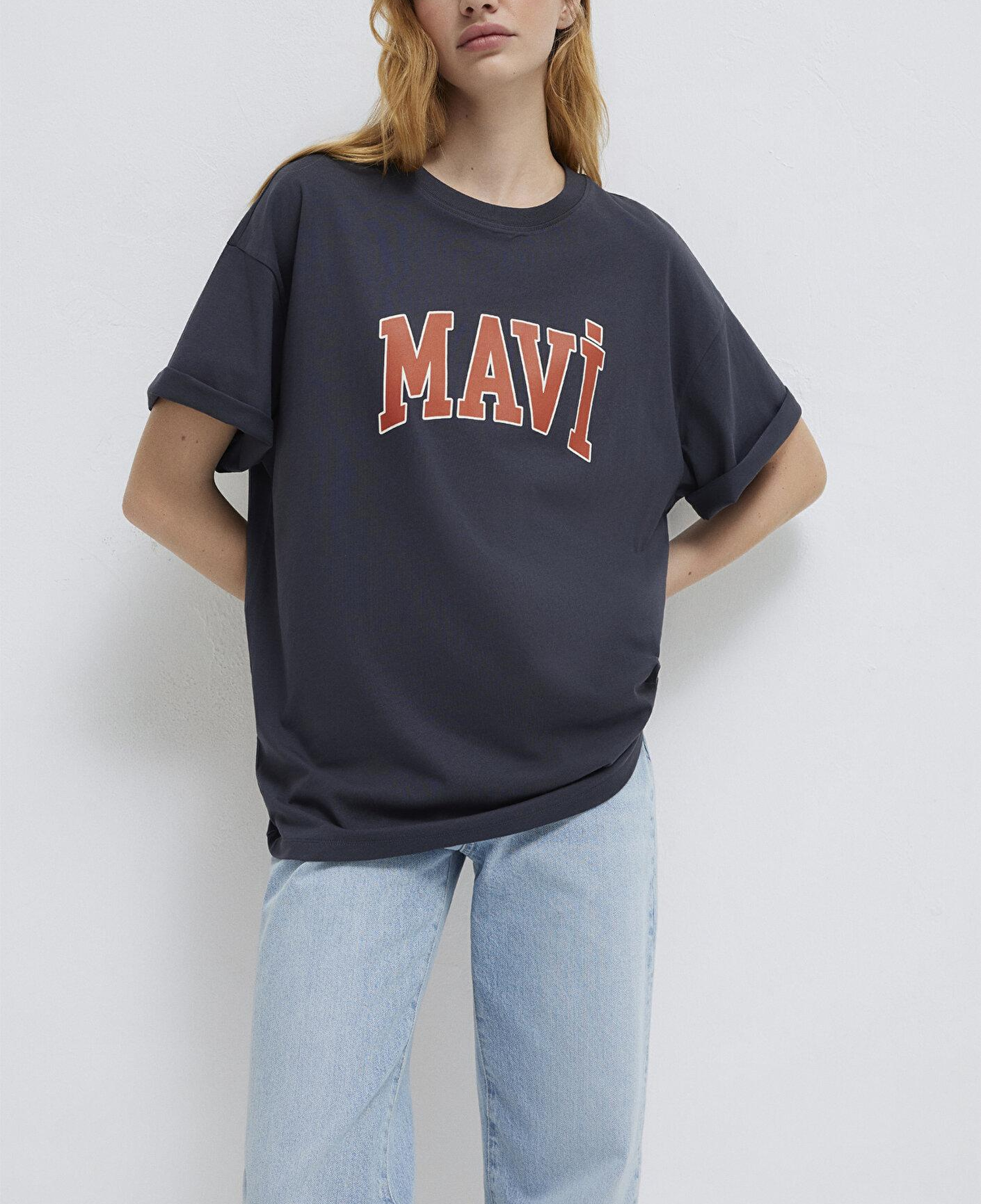 Mavi Mavi Logo Baskılı Antrasit Tişört Oversize / Geniş Kesim 1600843-82185