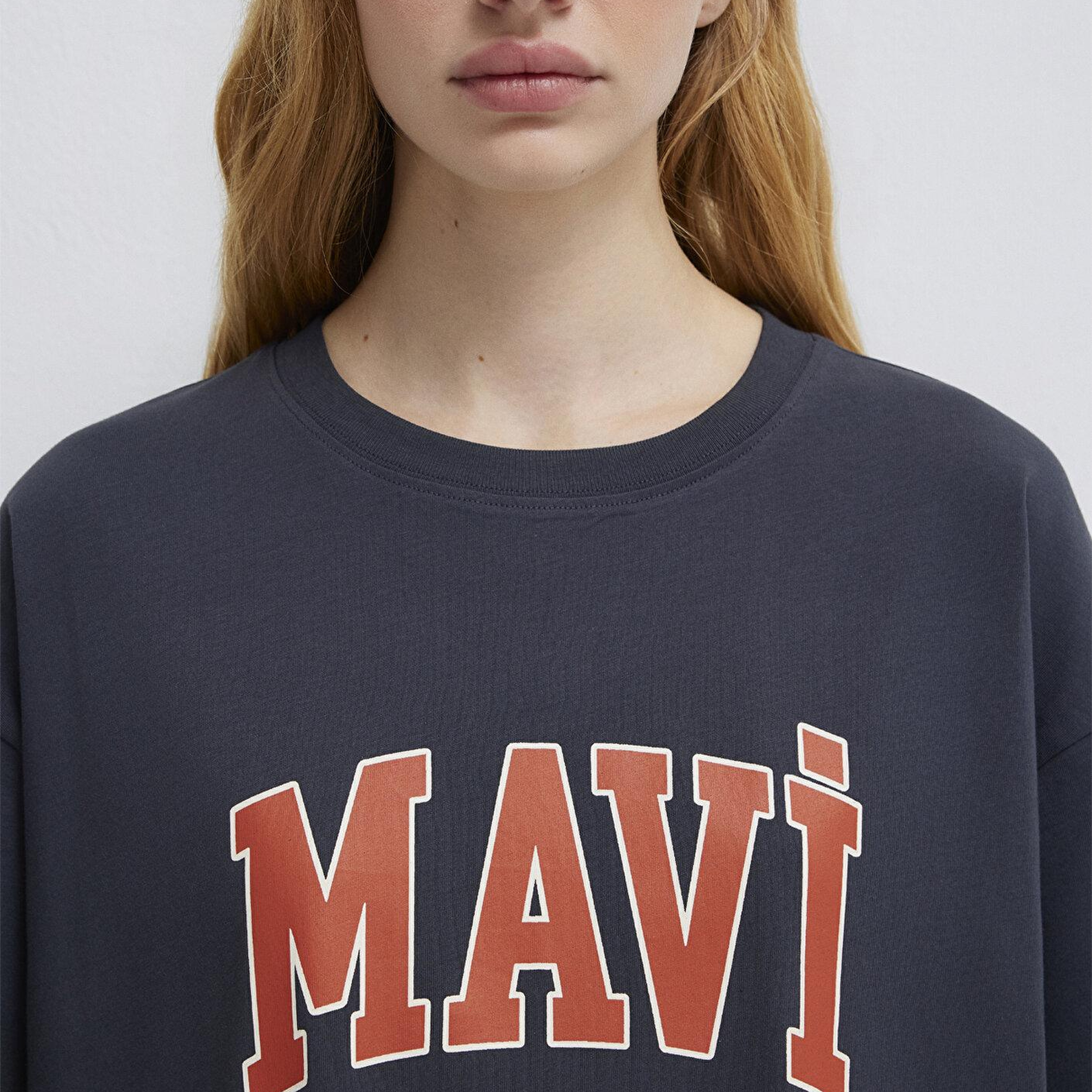 Mavi Mavi Logo Baskılı Antrasit Tişört Oversize / Geniş Kesim 1600843-82185