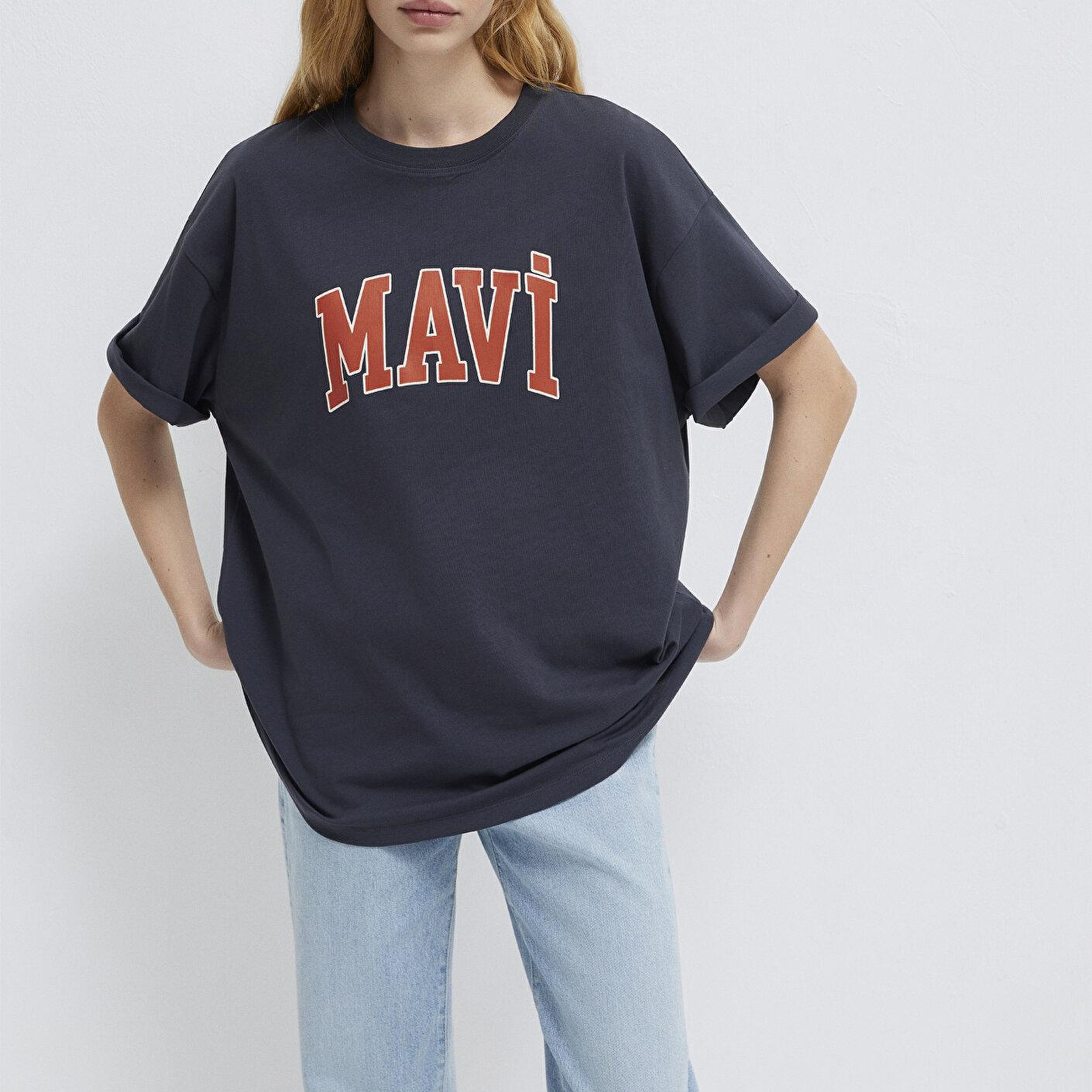 Mavi Mavi Logo Baskılı Antrasit Tişört Oversize / Geniş Kesim 1600843-82185