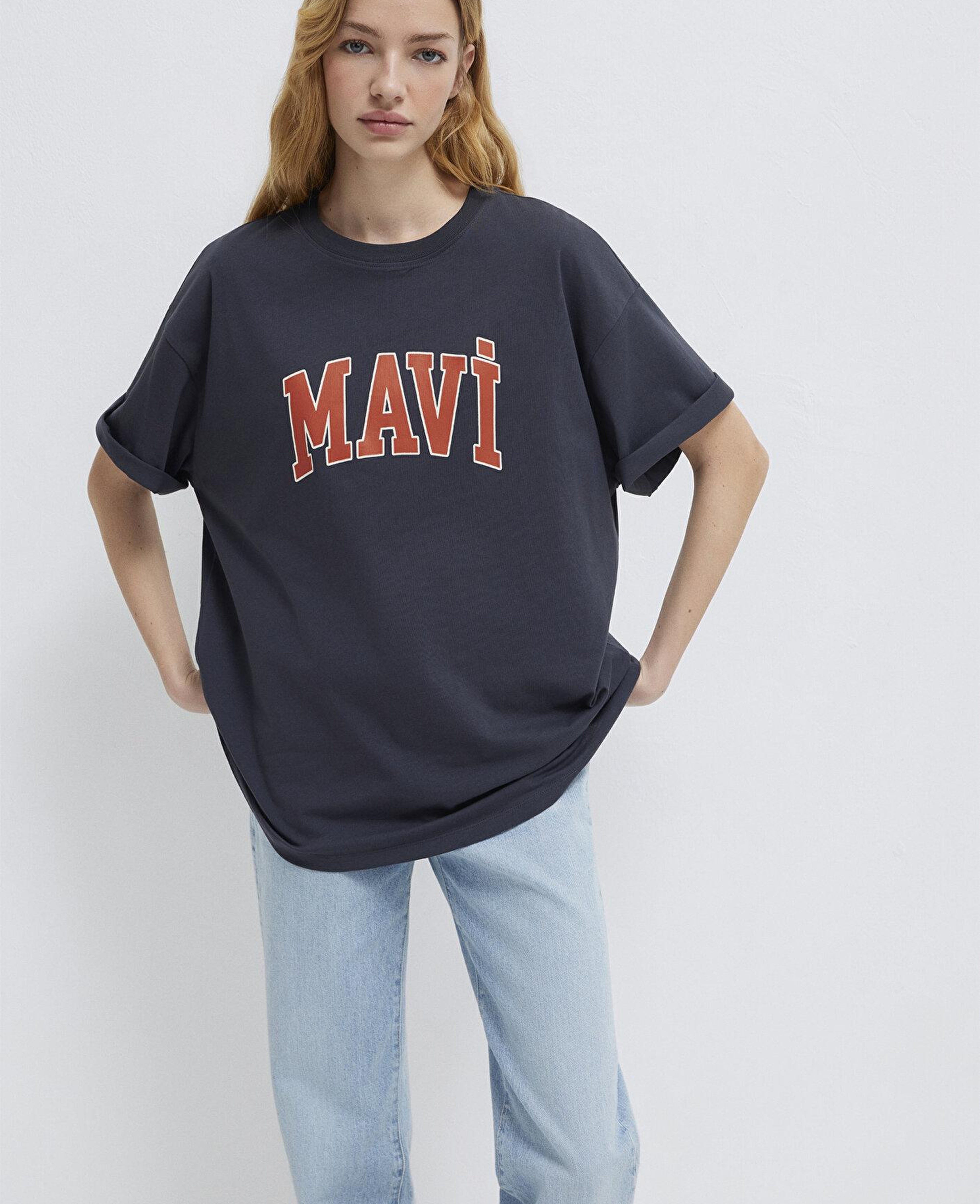 Mavi Mavi Logo Baskılı Antrasit Tişört Oversize / Geniş Kesim 1600843-82185