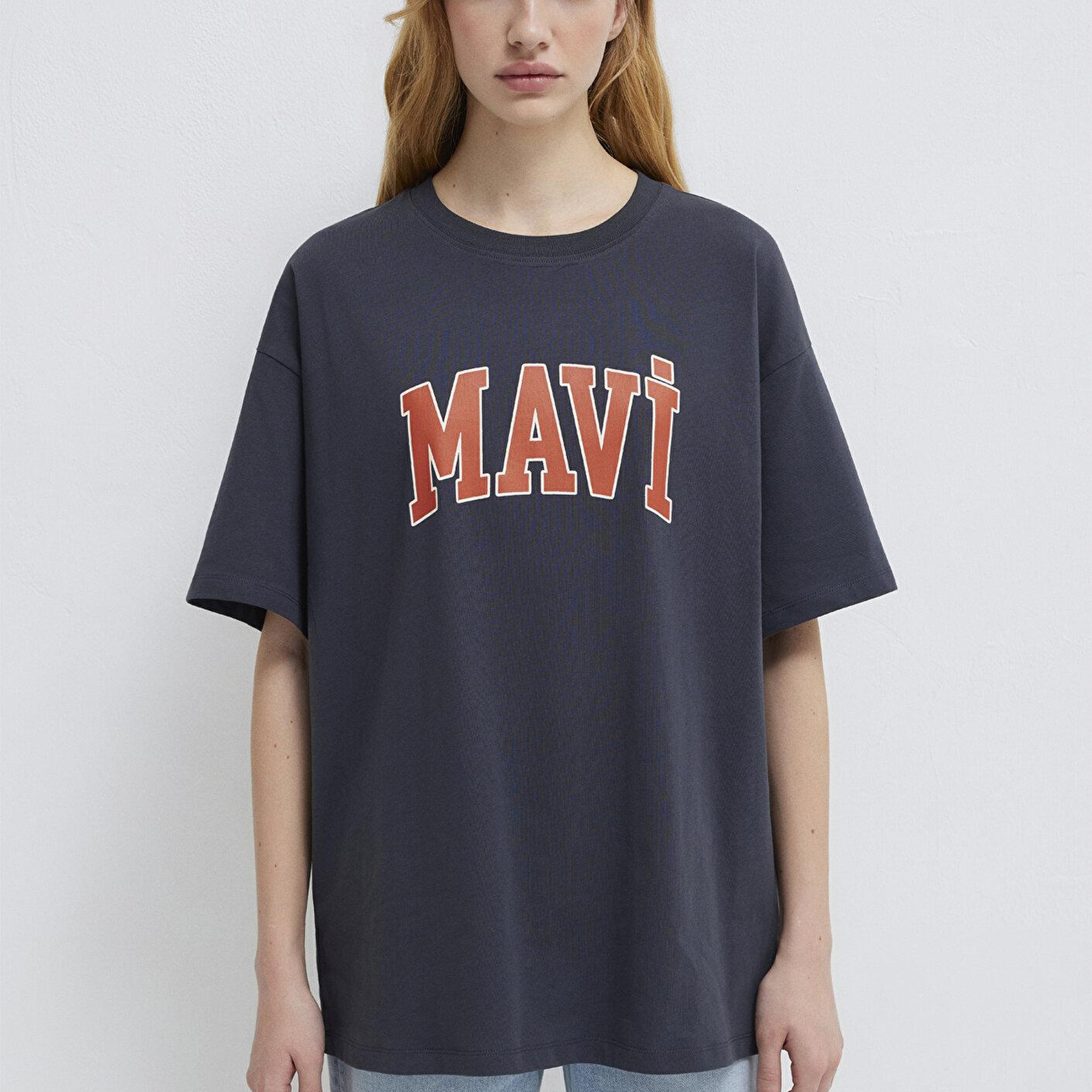Mavi Mavi Logo Baskılı Antrasit Tişört Oversize / Geniş Kesim 1600843-82185