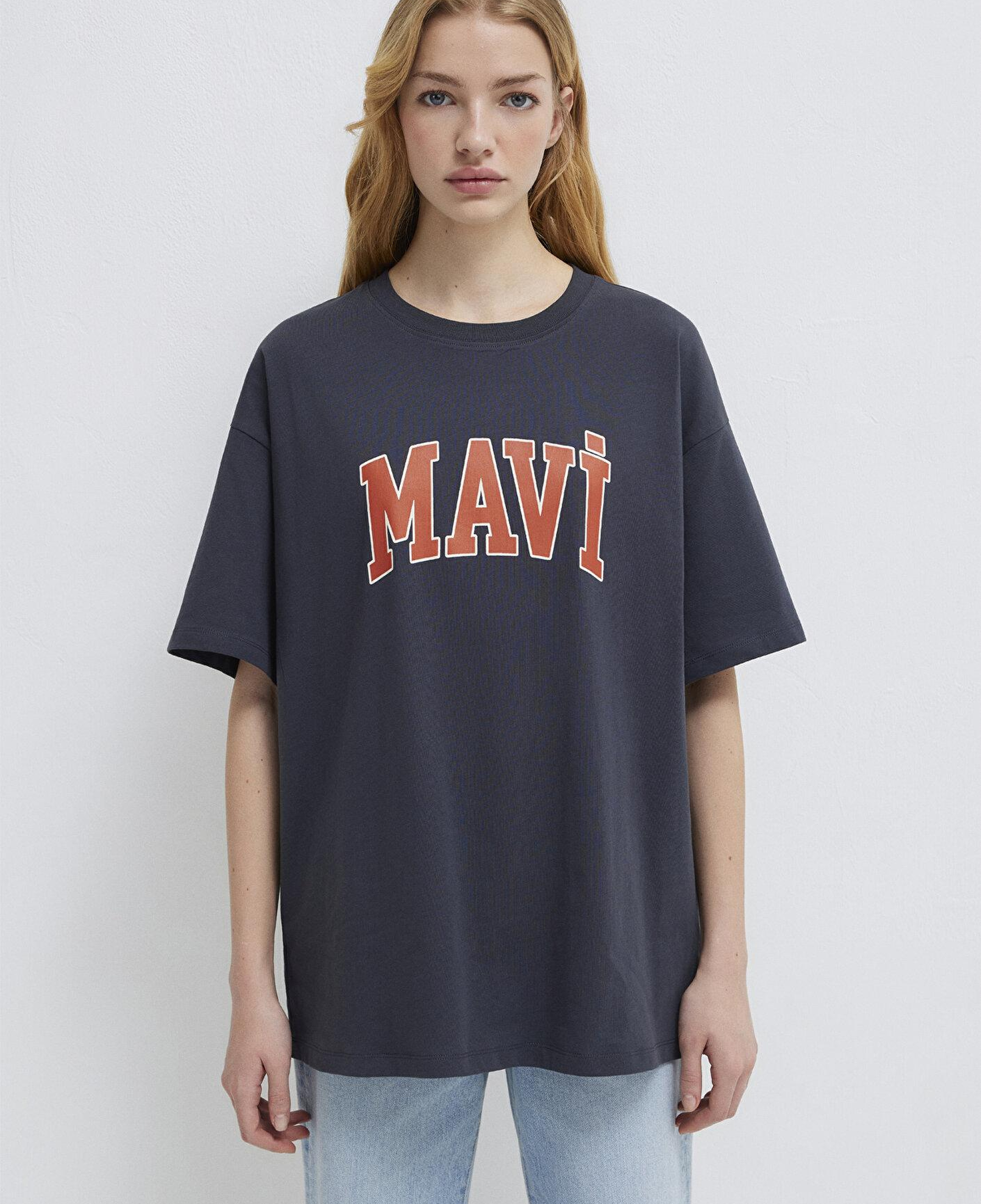 Mavi Mavi Logo Baskılı Antrasit Tişört Oversize / Geniş Kesim 1600843-82185