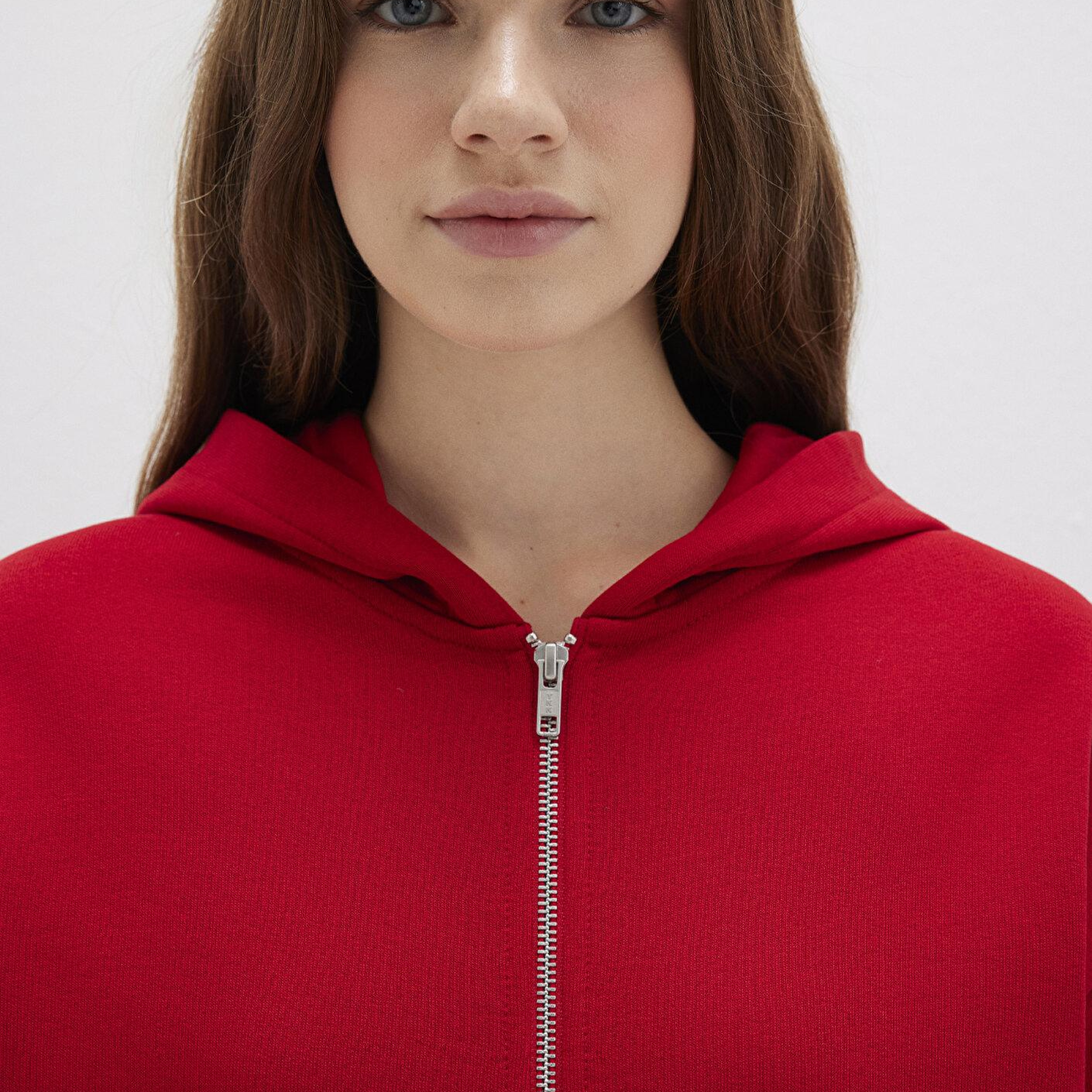 Mavi Fermuarlı Kapüşonlu Kırmızı Basic Sweatshirt 1611775-82054