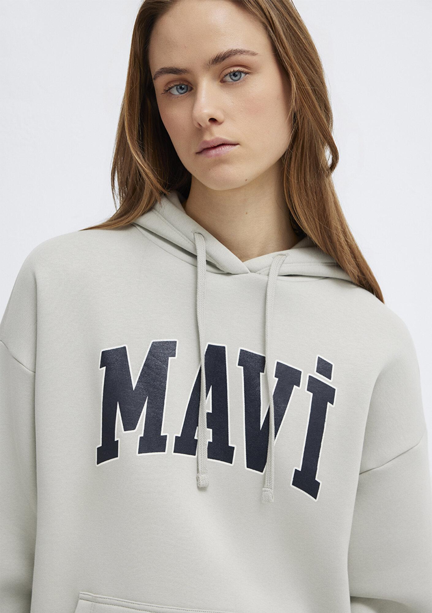 Mavi Mavi Logo Baskılı Kapüşonlu Gri Sweatshirt 1600361-34322
