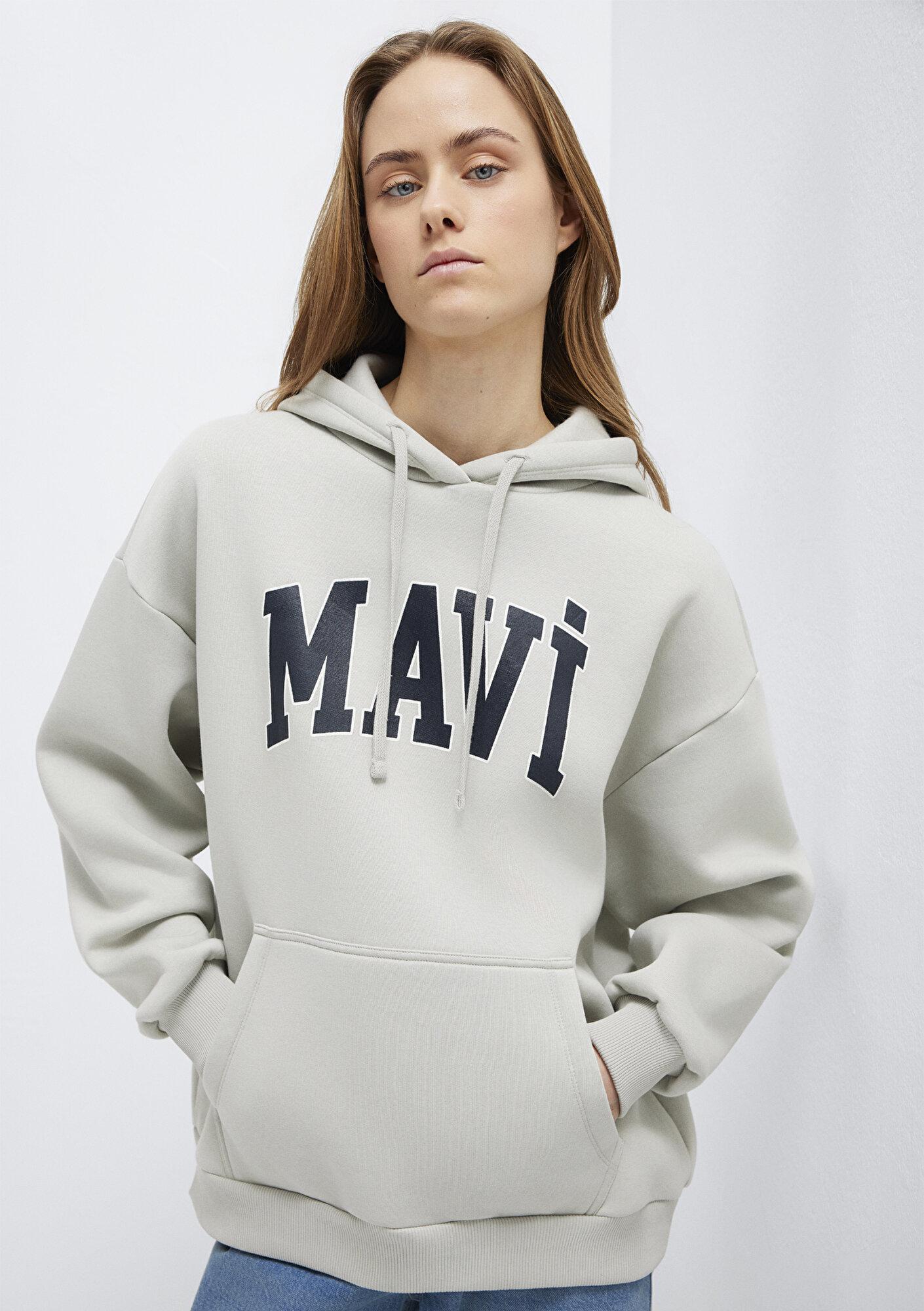 Mavi Mavi Logo Baskılı Kapüşonlu Gri Sweatshirt 1600361-34322