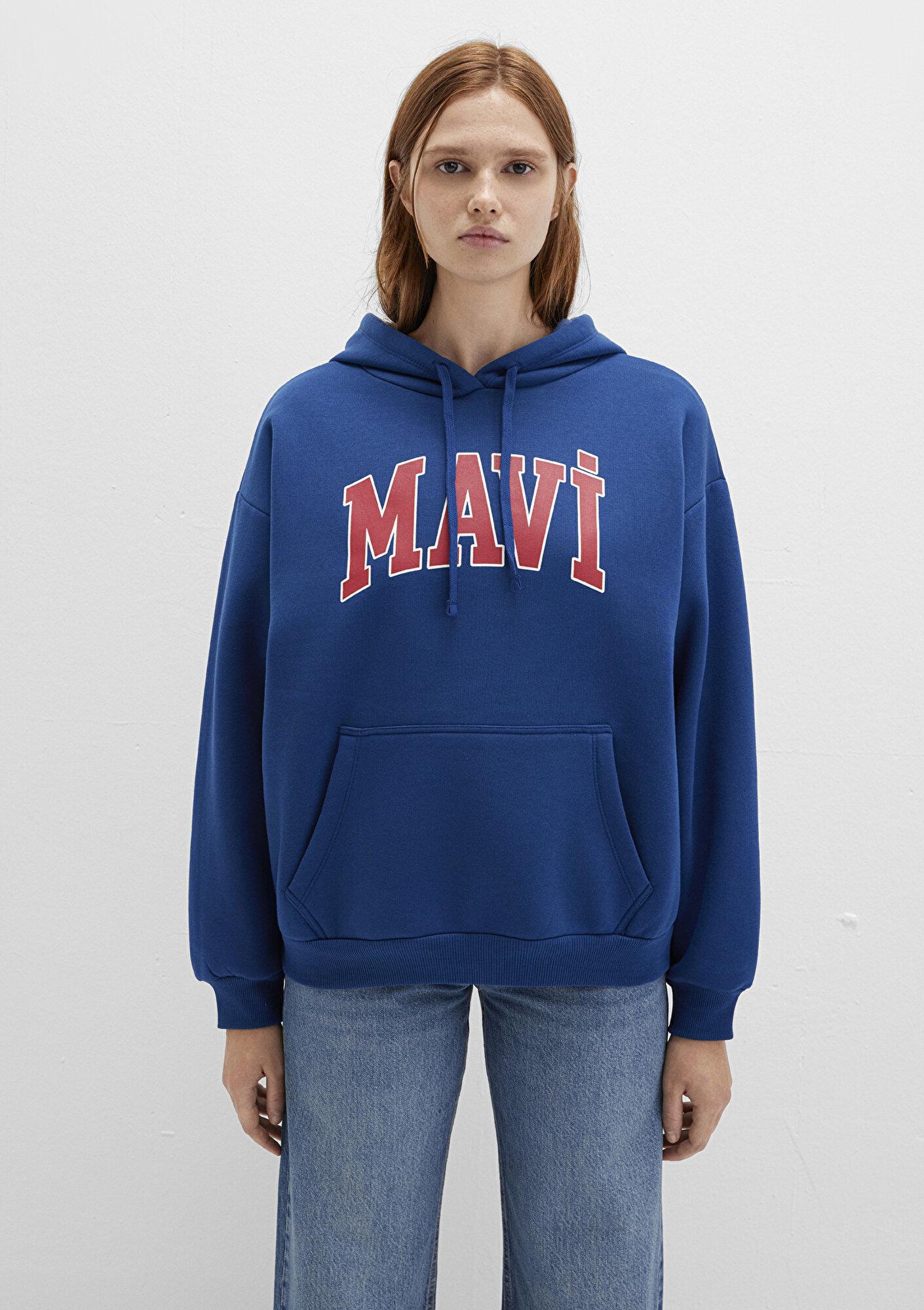 Mavi Mavi Logo Baskılı Kapüşonlu Lacivert Sweatshirt 1600361-82625