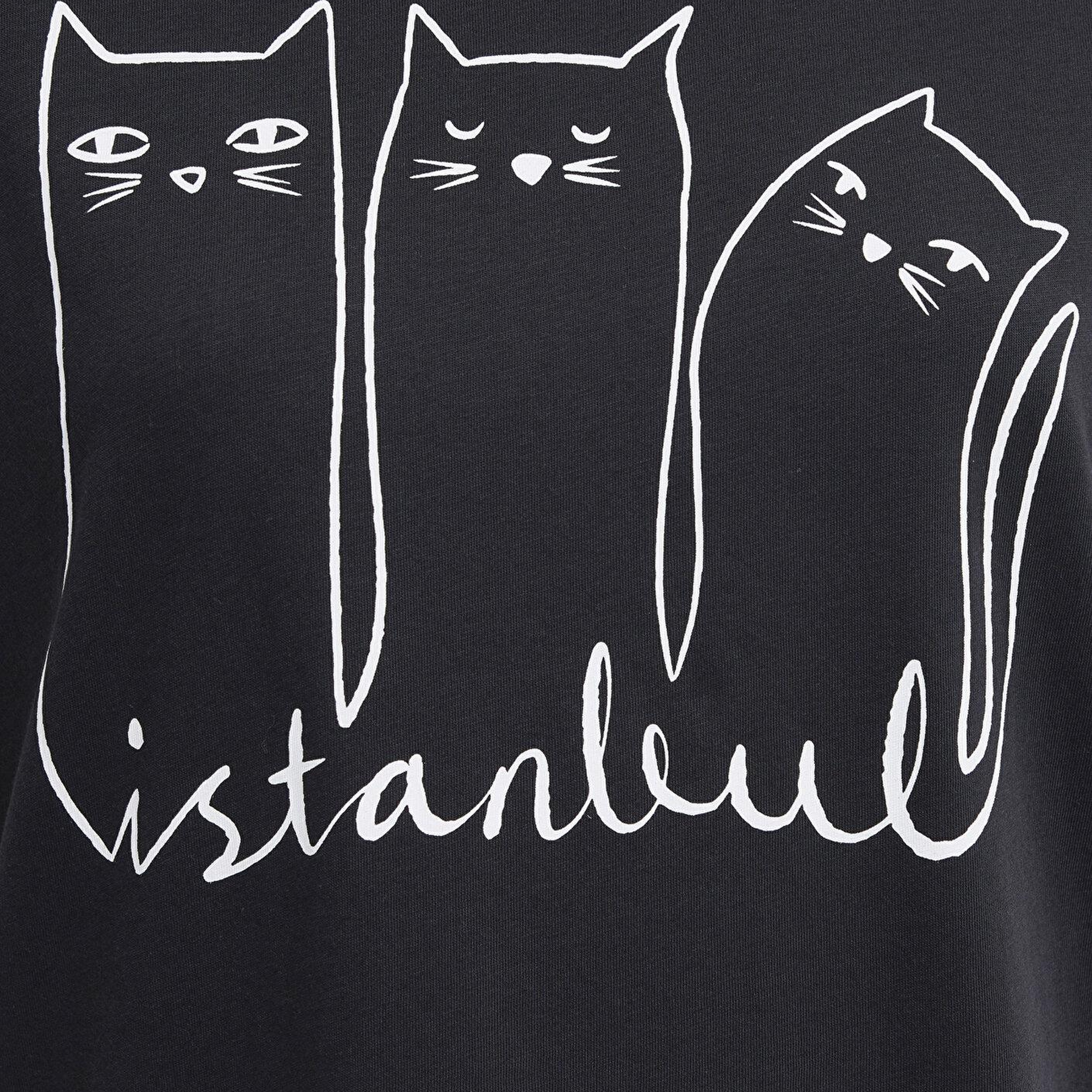 Mavi Kedi Baskılı Antrasit İstanbul Tişört Regular Fit / Normal Kesim 1610674-70087