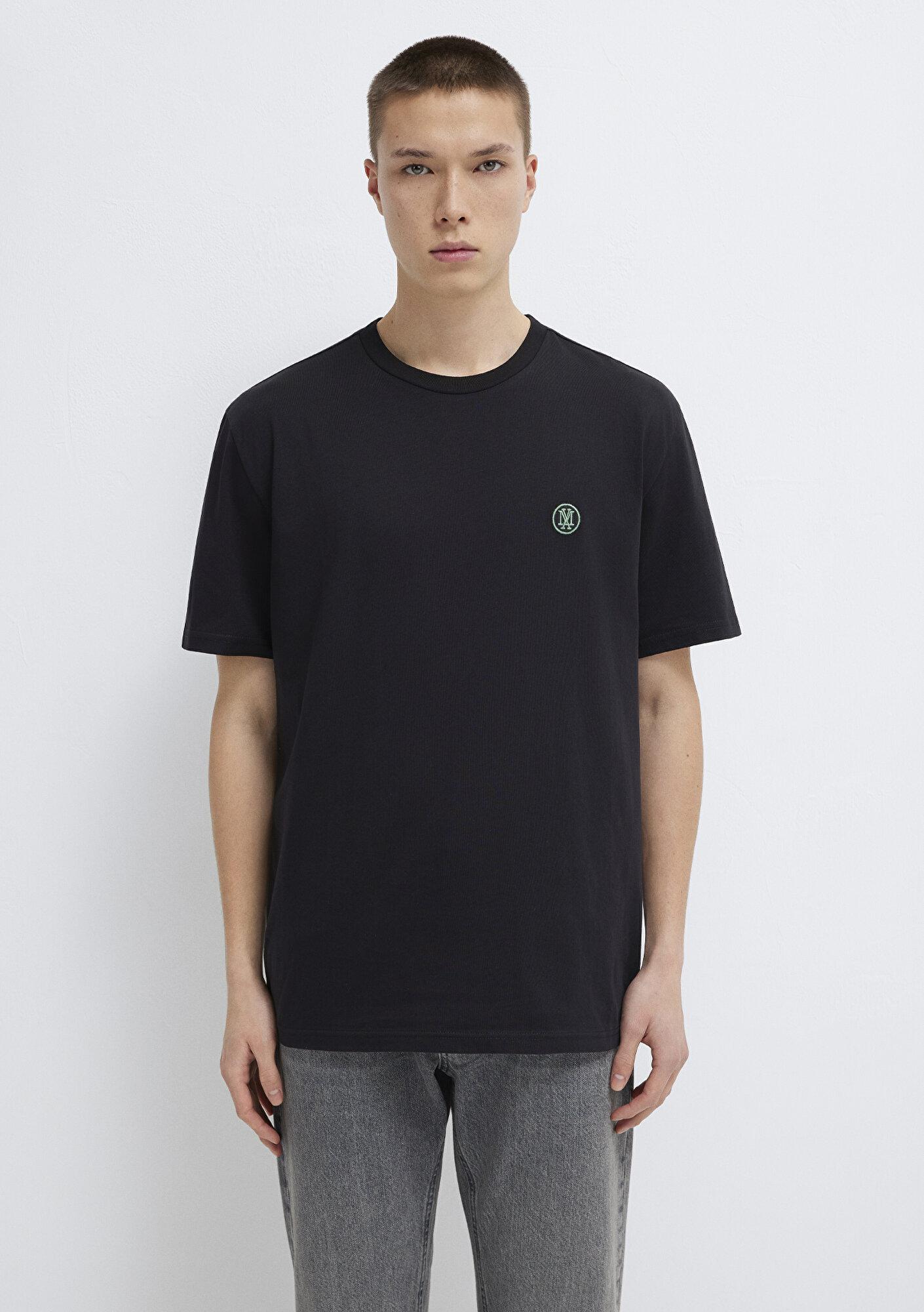 Mavi Mavi Logo İşlemeli Siyah Basic Tişört Loose Fit / Bol Rahat Kesim 067074-900