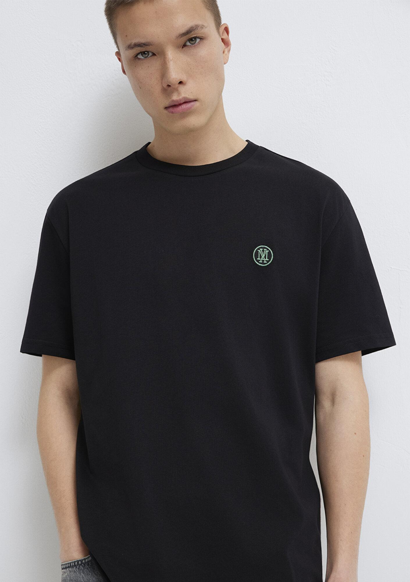 Mavi Mavi Logo İşlemeli Siyah Basic Tişört Loose Fit / Bol Rahat Kesim 067074-900