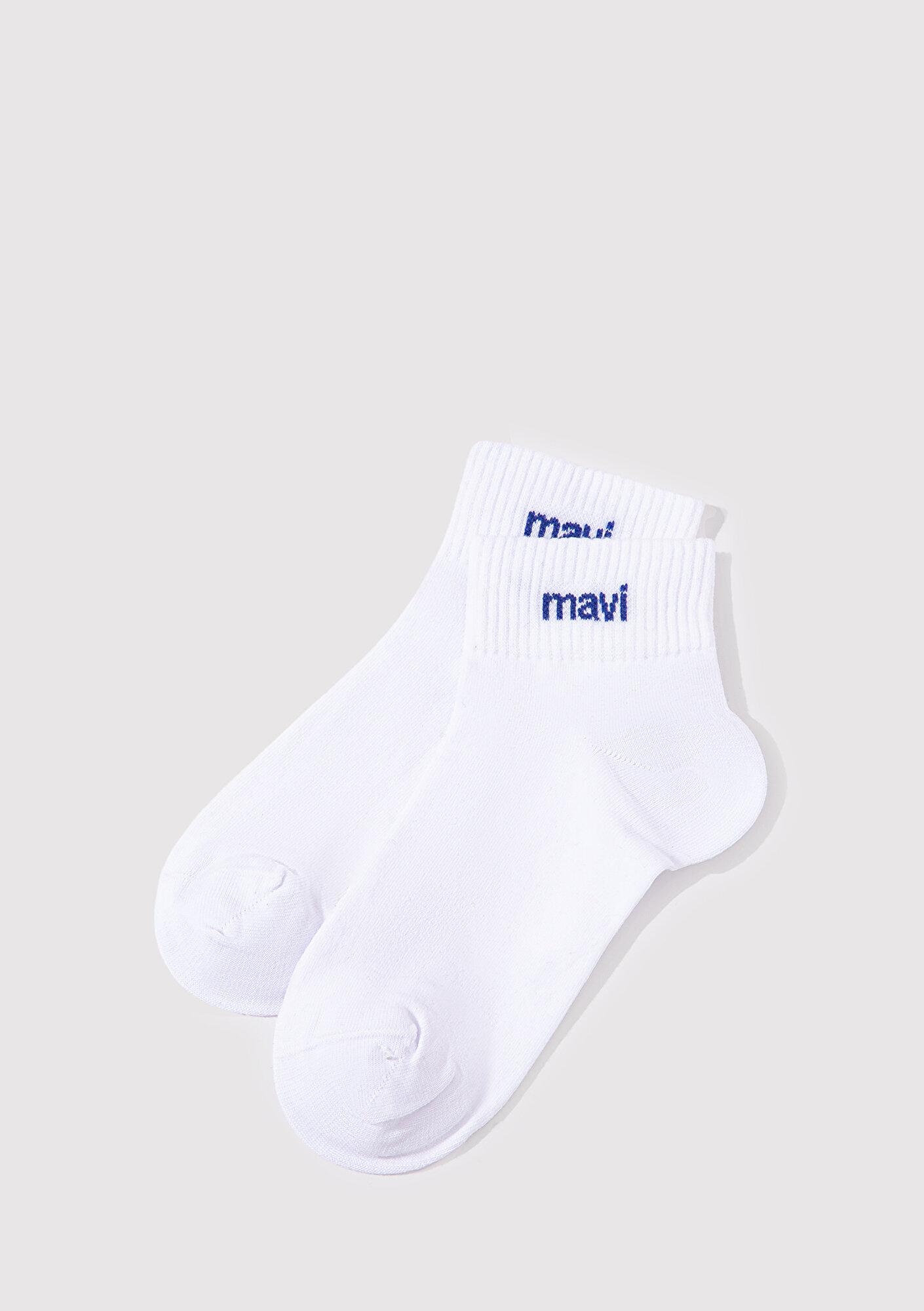 Mavi Mavi Logo Detaylı Beyaz Soket Çorap 1910331-620