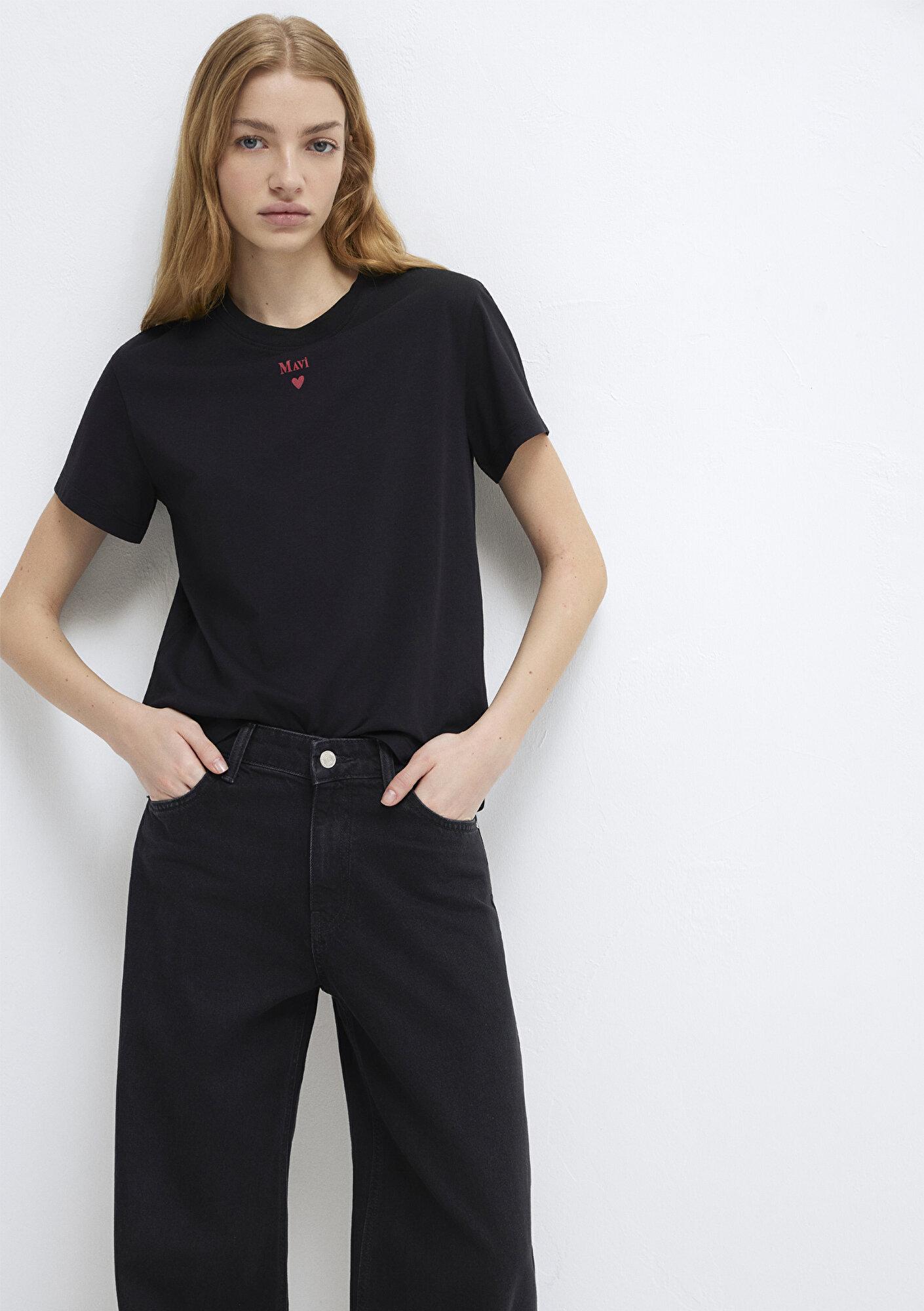 Mavi Mavi Logo Baskılı Siyah Tişört Semi Slim Fit / Yarı Dar Kesim 1601185-900