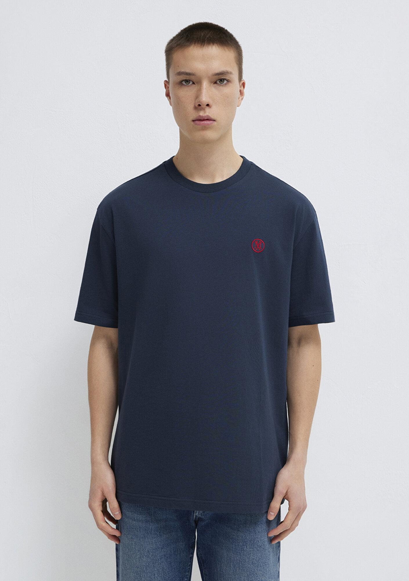 Mavi Mavi Logo İşlemeli Lacivert Basic Tişört Loose Fit / Bol Rahat Kesim 067074-33207