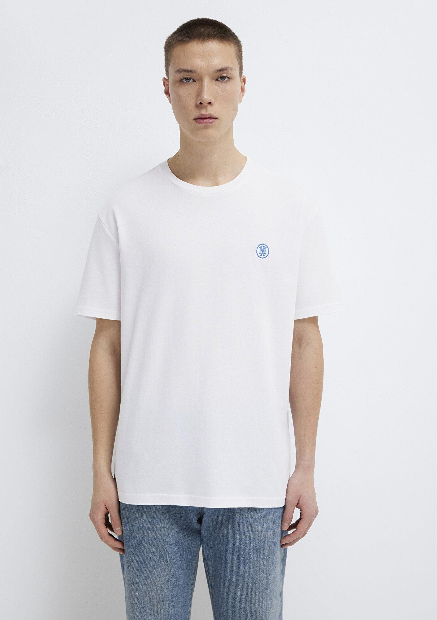 Mavi Mavi Logo İşlemeli Beyaz Basic Tişört Loose Fit / Bol Rahat Kesim 067074-620