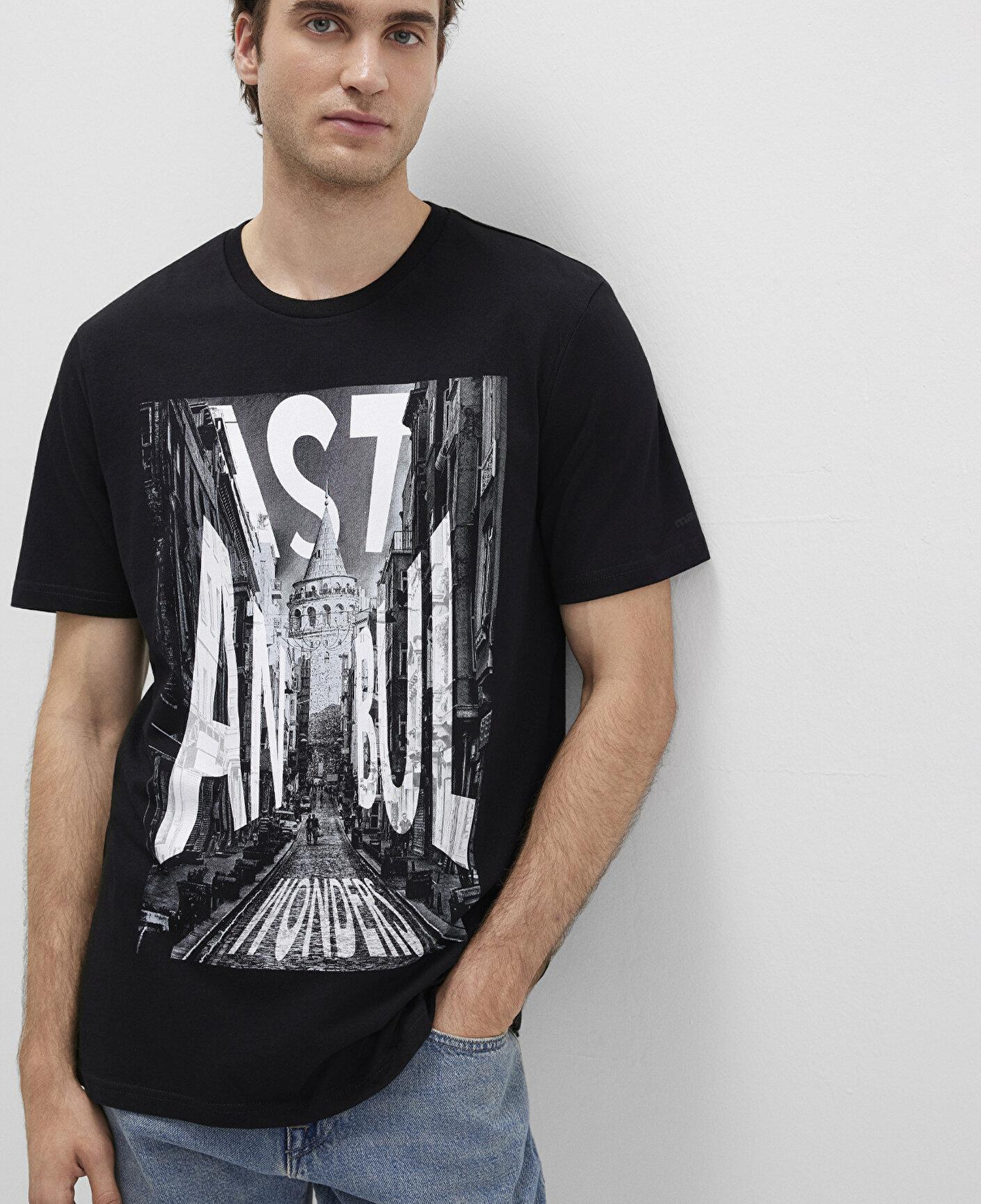 Mavi İstanbul Galata Baskılı Siyah Tişört Slim Fit / Dar Kesim 067053-900