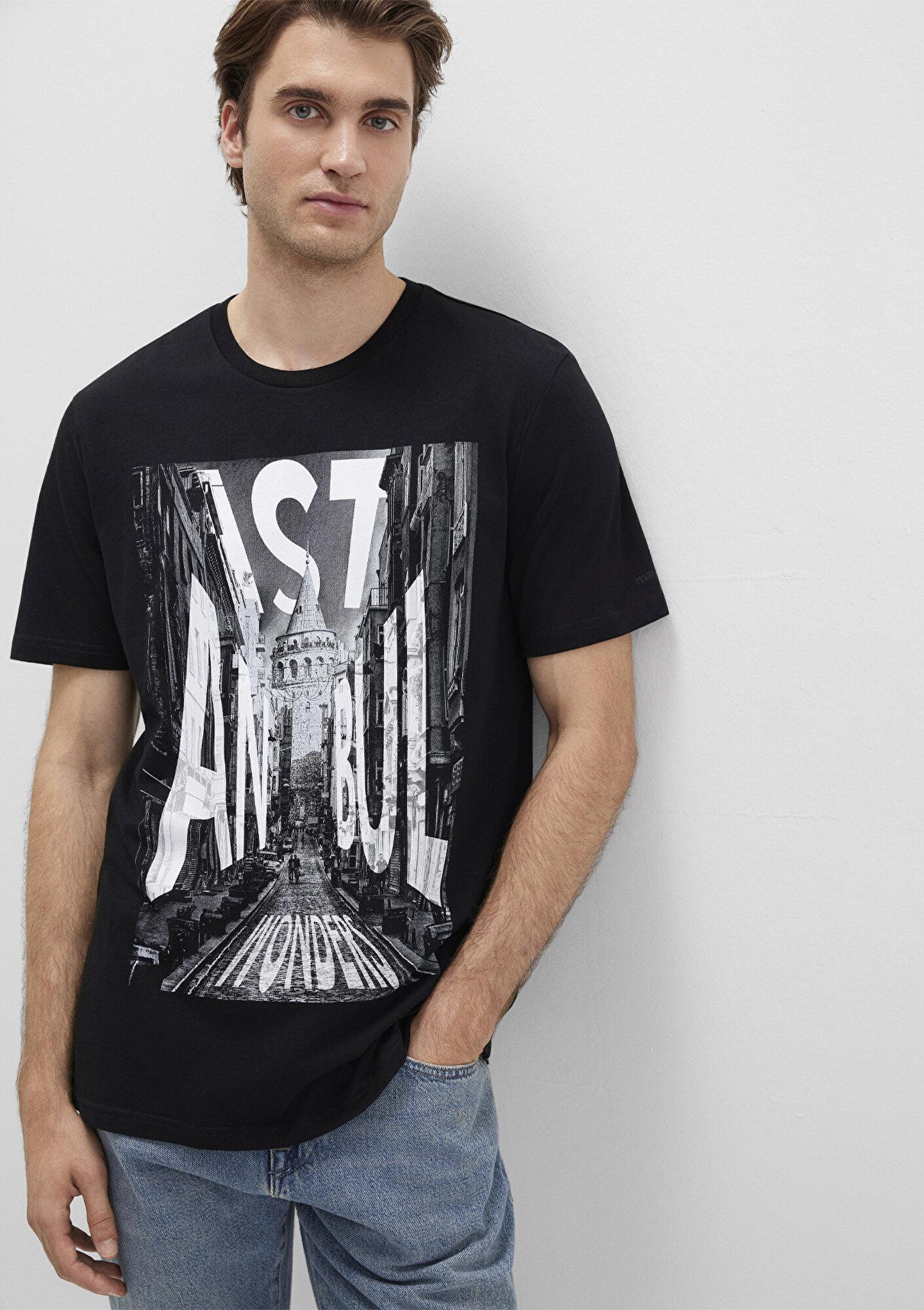 Mavi İstanbul Galata Baskılı Siyah Tişört Slim Fit / Dar Kesim 067053-900