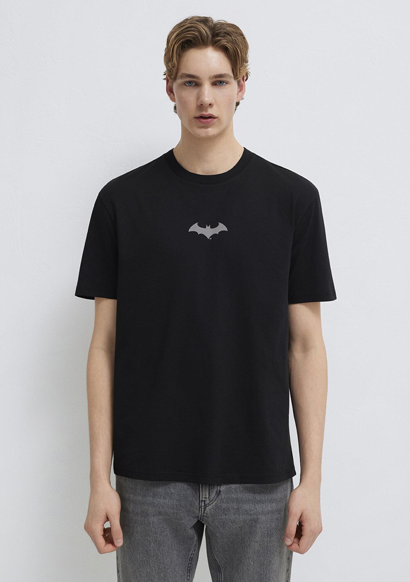 Mavi Batman Baskılı Siyah Tişört Loose Fit / Bol Rahat Kesim 066878-900