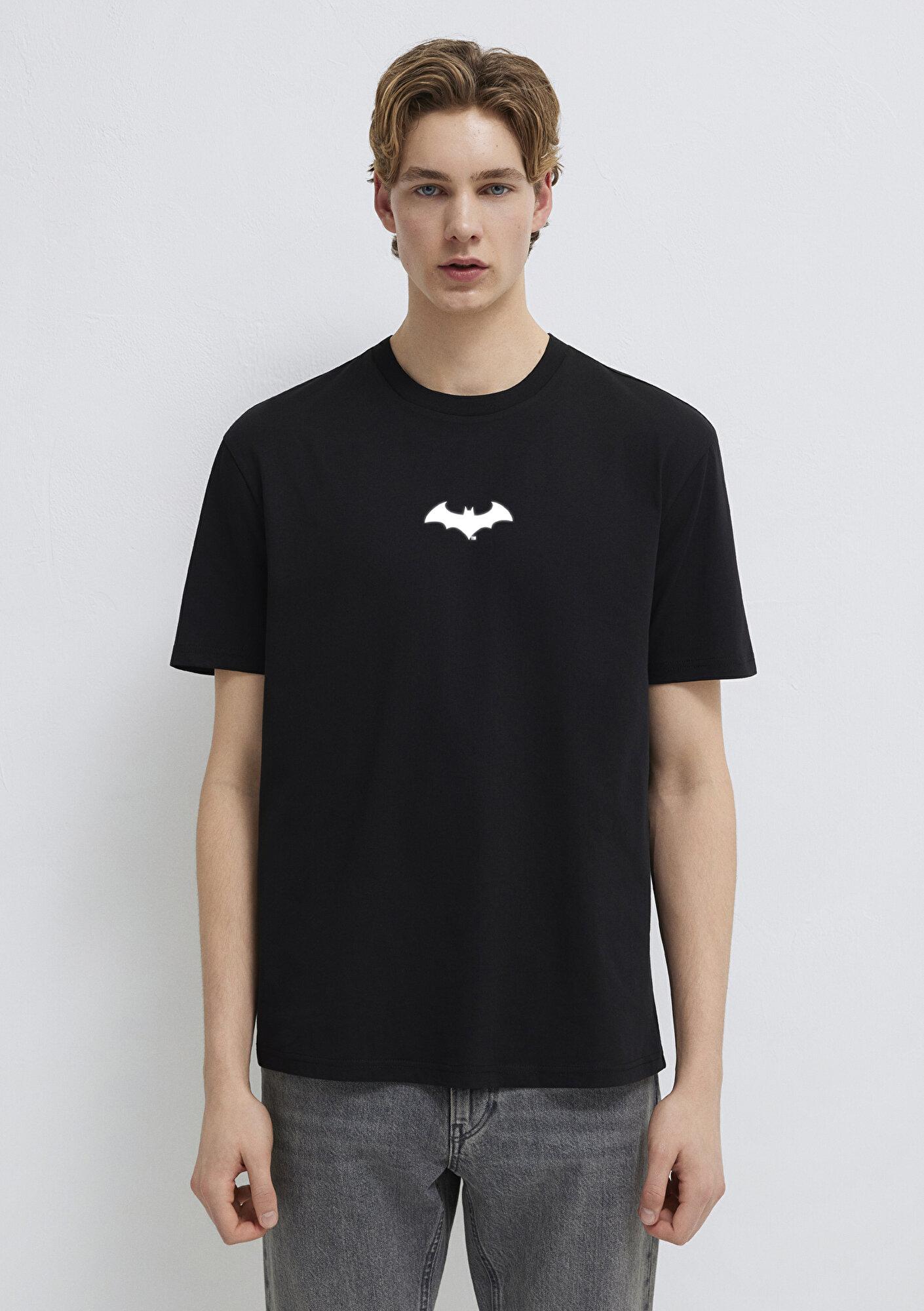 Mavi Batman Baskılı Siyah Tişört Loose Fit / Bol Rahat Kesim 066878-900