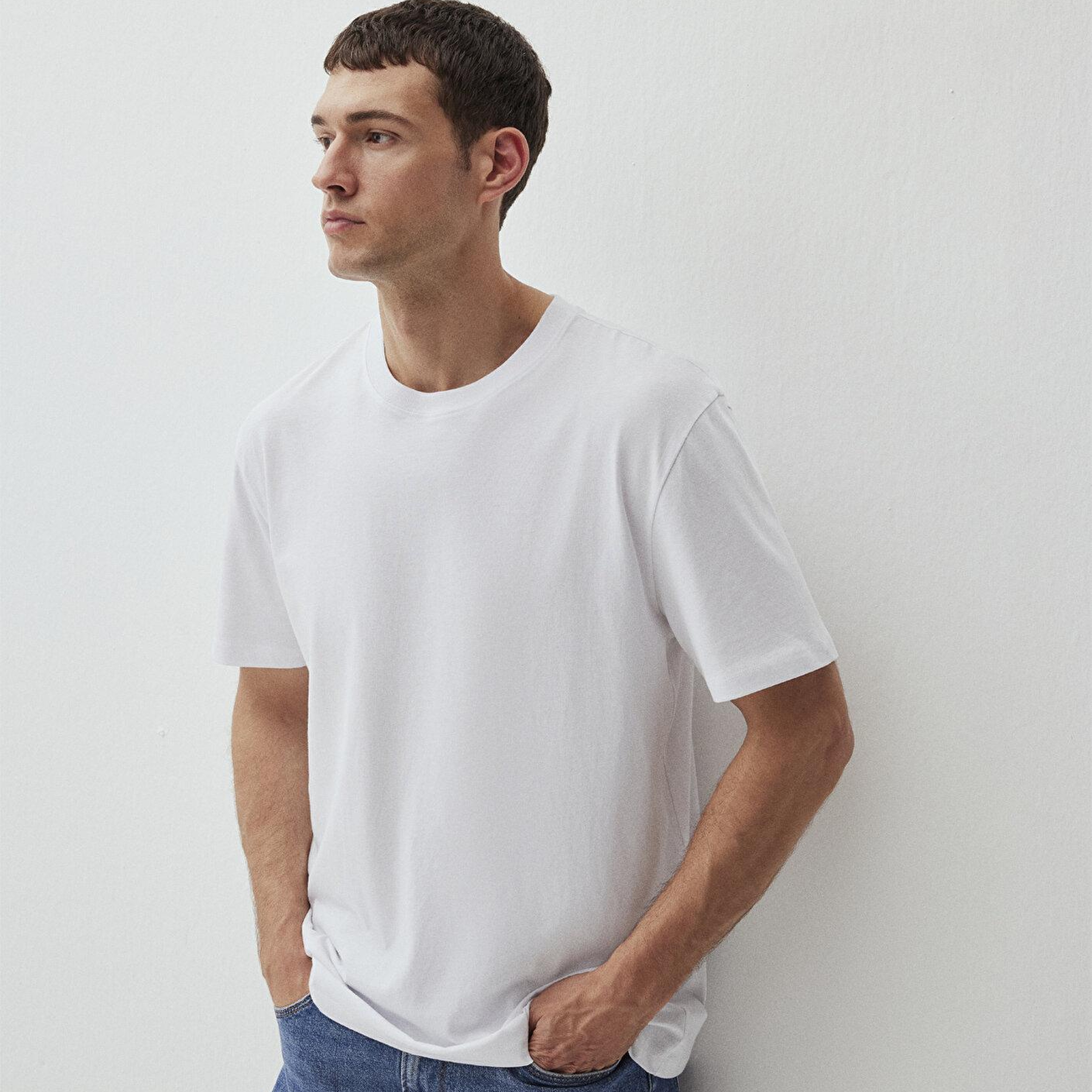 Mavi Beyaz Basic Tişört Loose Fit / Bol Rahat Kesim 066249-620