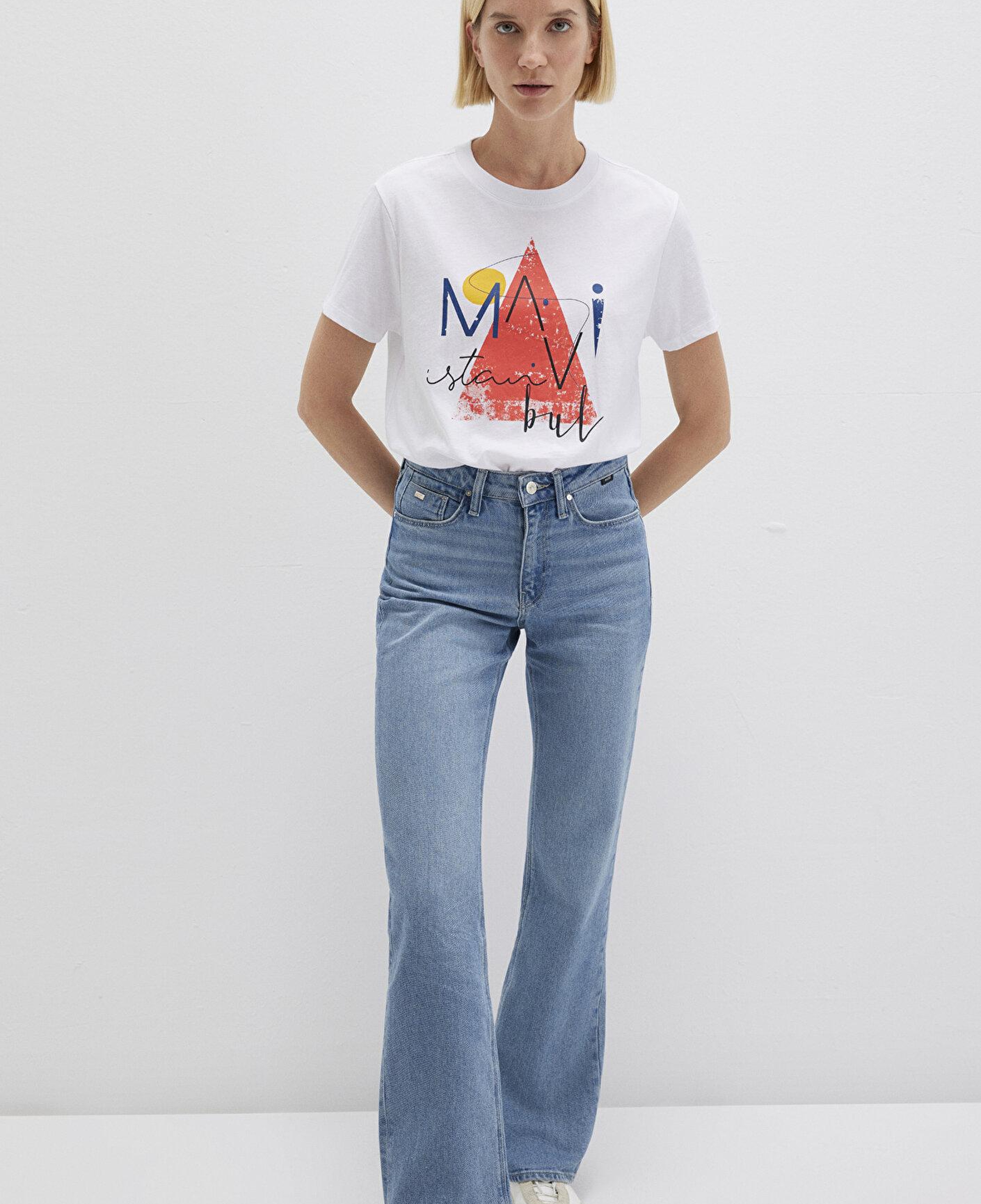 Mavi Üçgen Baskılı Beyaz İstanbul Tişört Regular Fit / Normal Kesim 168892-620