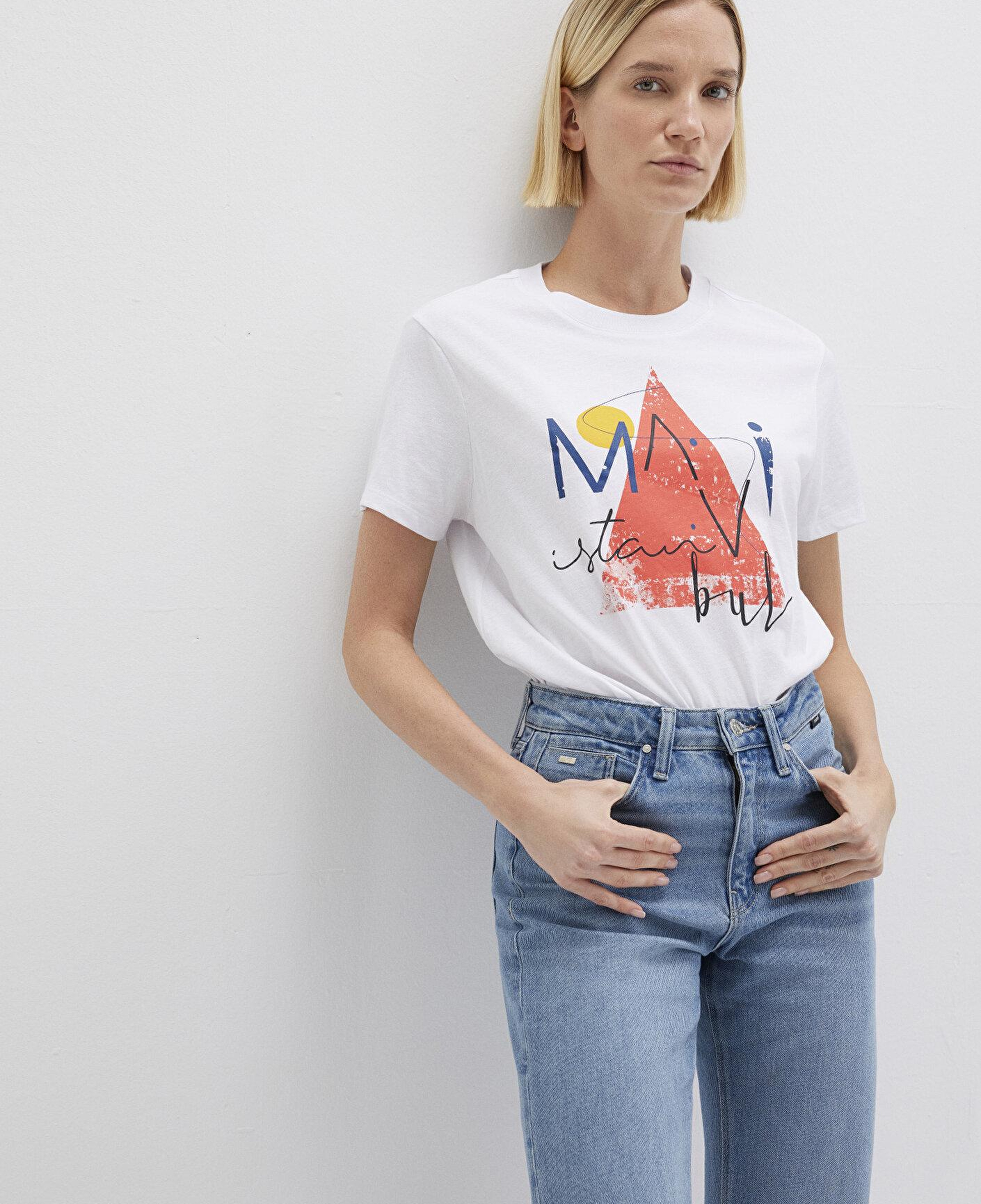 Mavi Üçgen Baskılı Beyaz İstanbul Tişört Regular Fit / Normal Kesim 168892-620