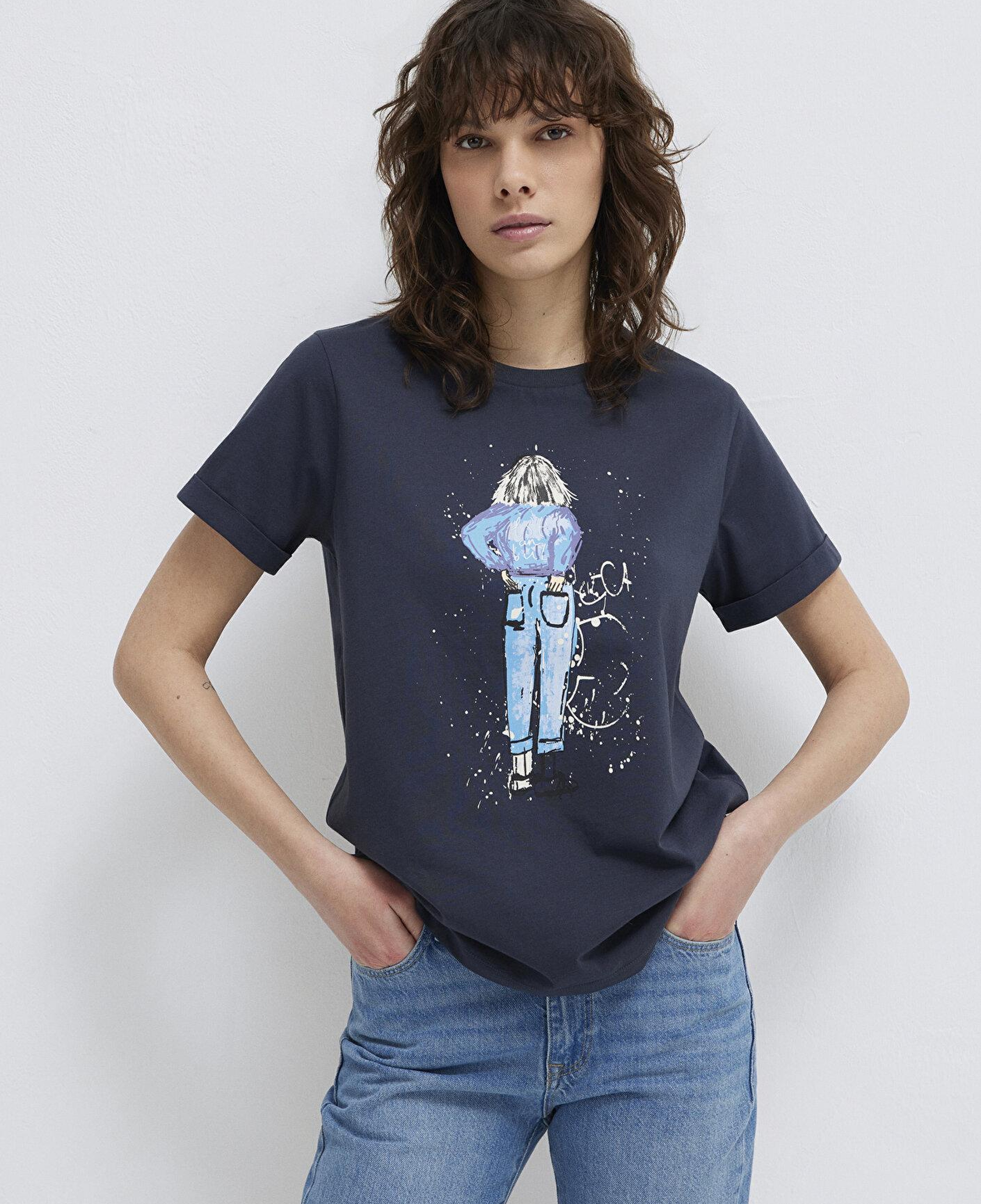 Mavi Denim Kız Baskılı Antrasit İstanbul Tişört Regular Fit / Normal Kesim 168890-29726