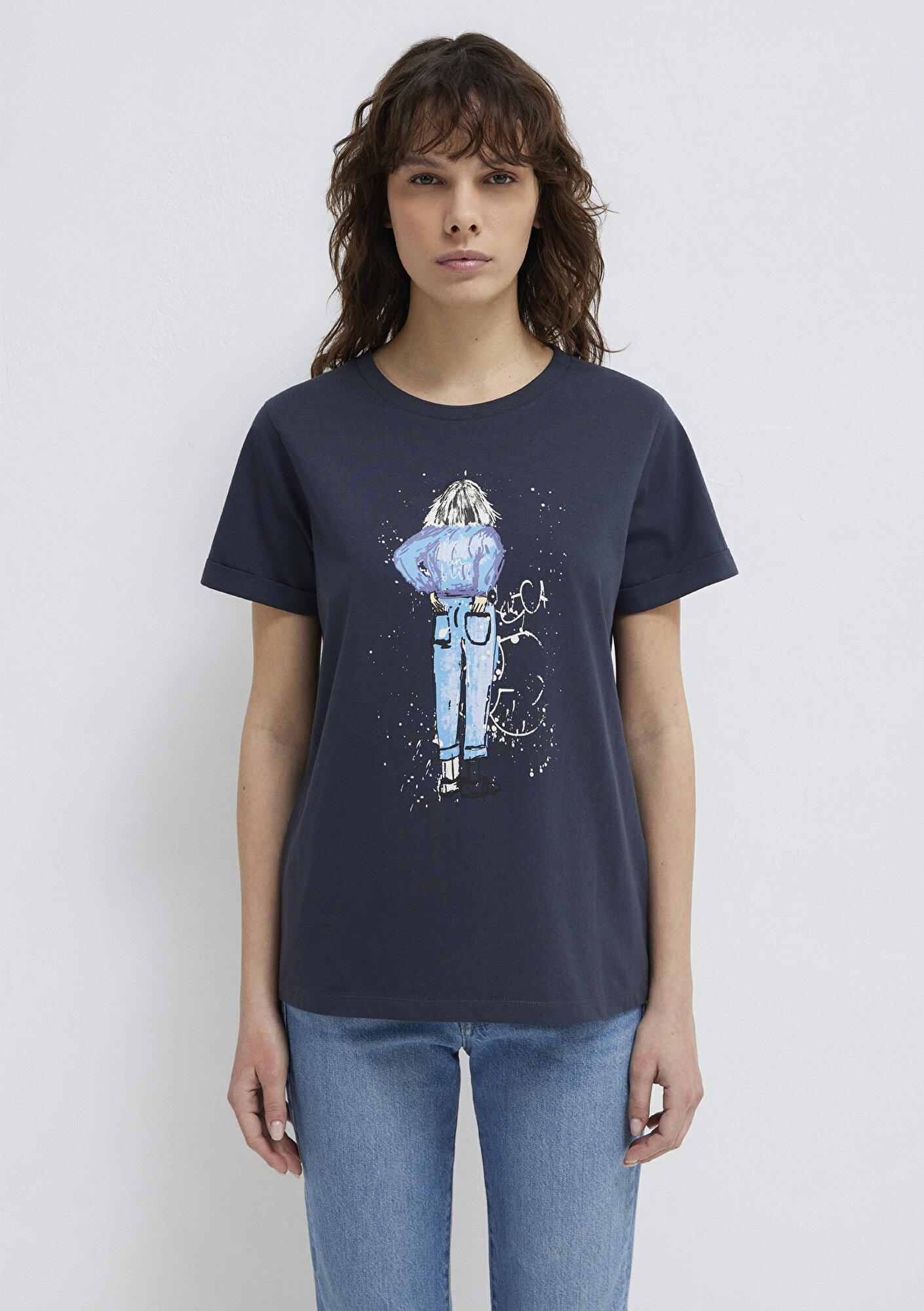 Mavi Denim Kız Baskılı Antrasit İstanbul Tişört Regular Fit / Normal Kesim 168890-29726