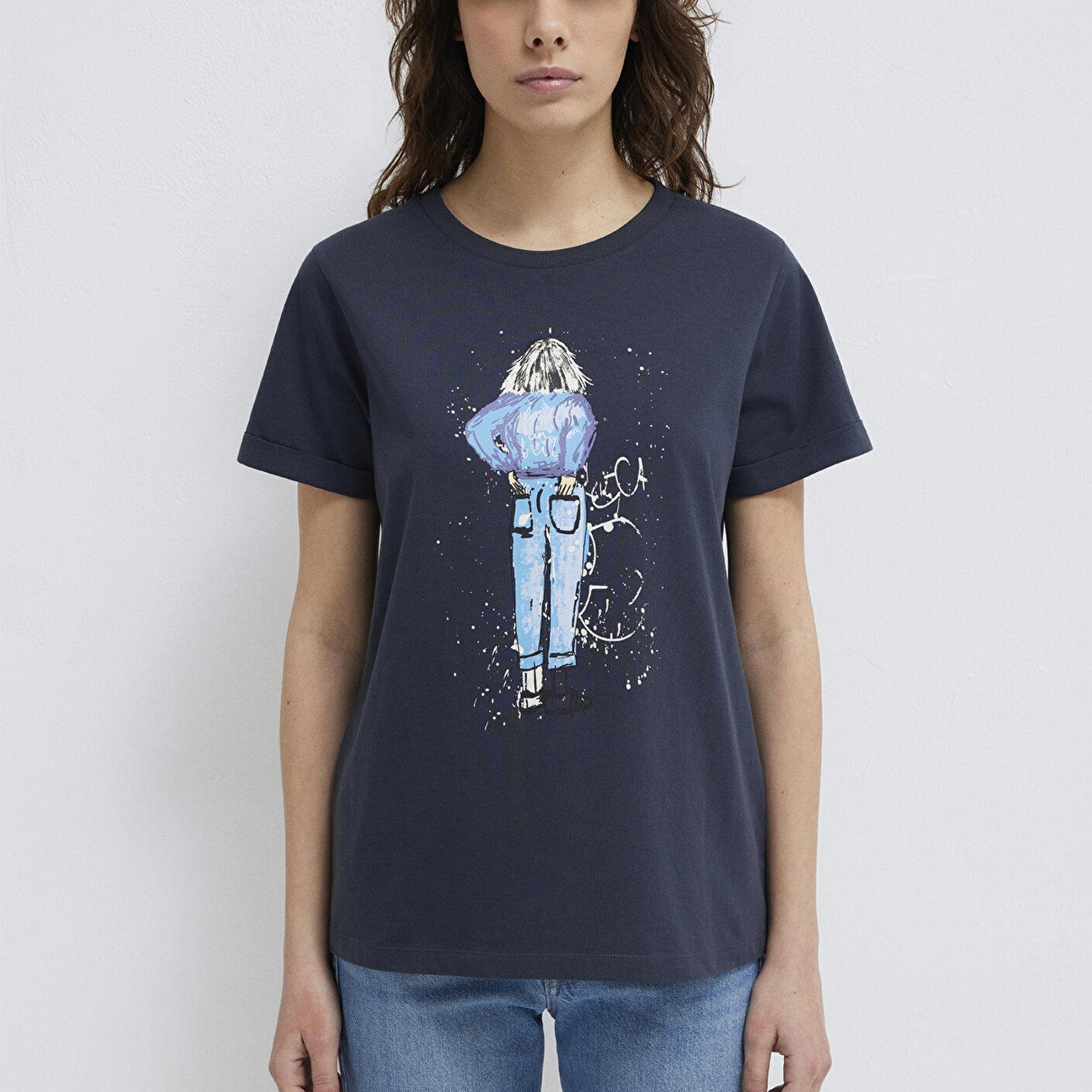 Mavi Denim Kız Baskılı Antrasit İstanbul Tişört Regular Fit / Normal Kesim 168890-29726