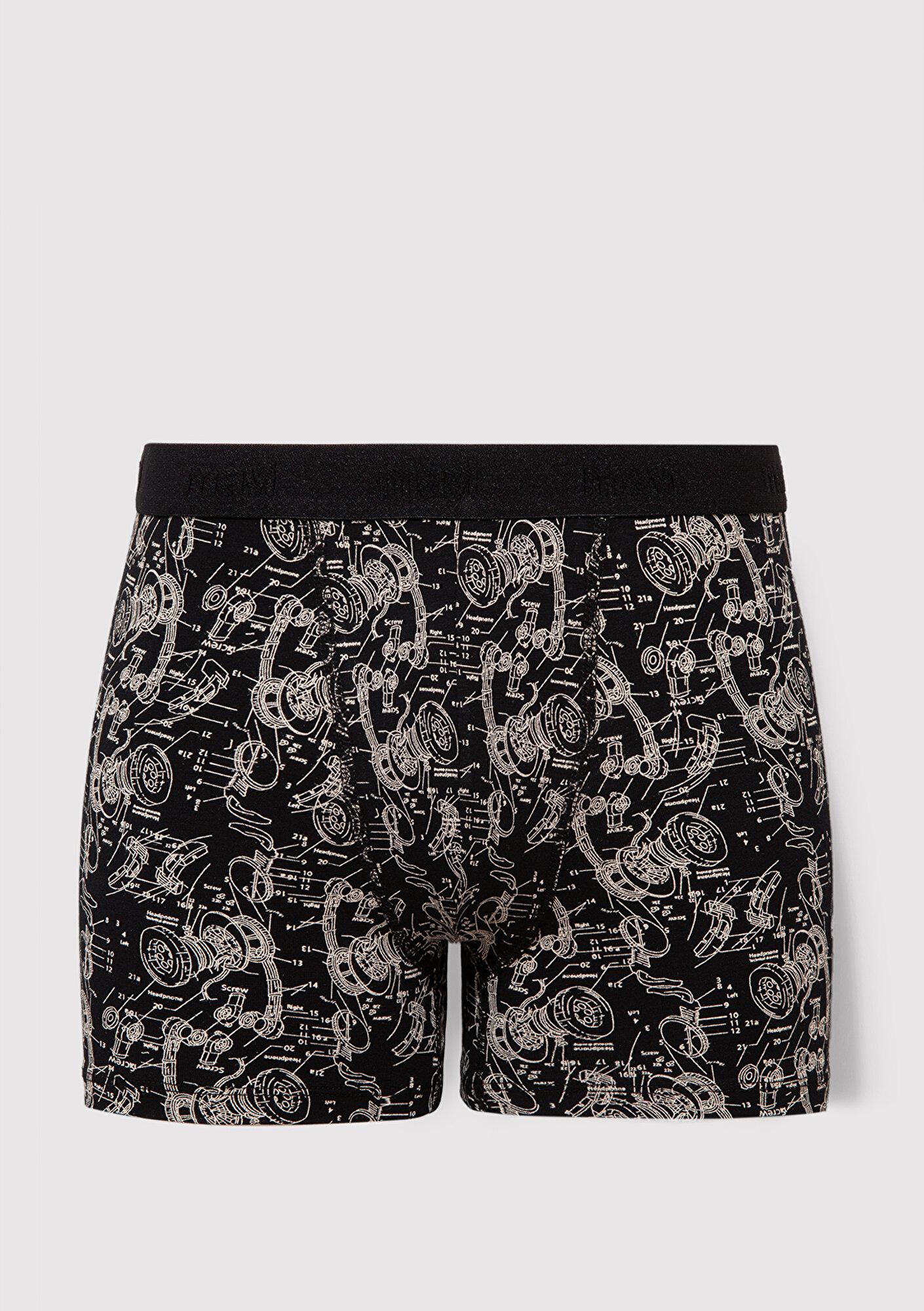 Mavi Grafik Baskılı Siyah Boxer 092070-900