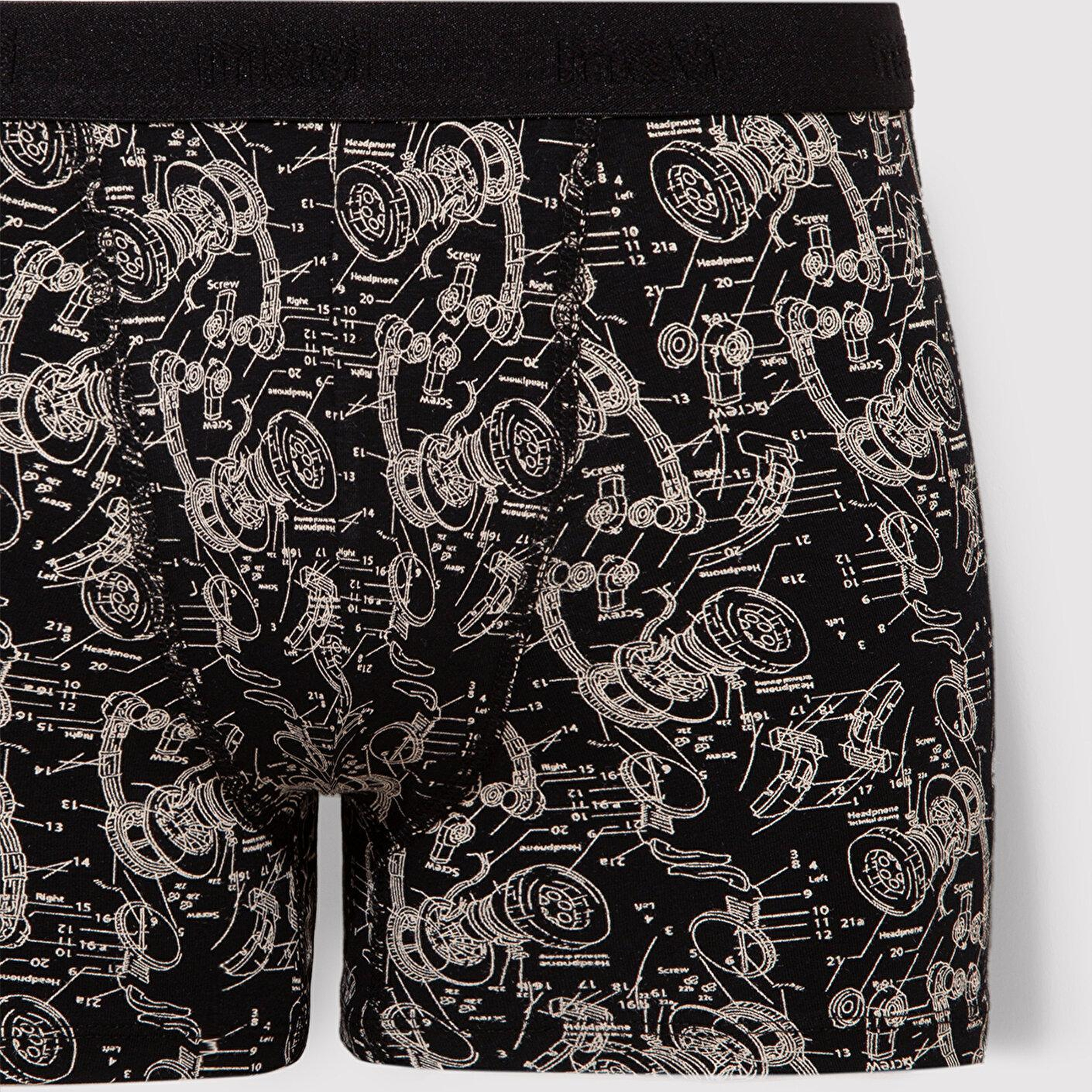 Mavi Grafik Baskılı Siyah Boxer 092070-900