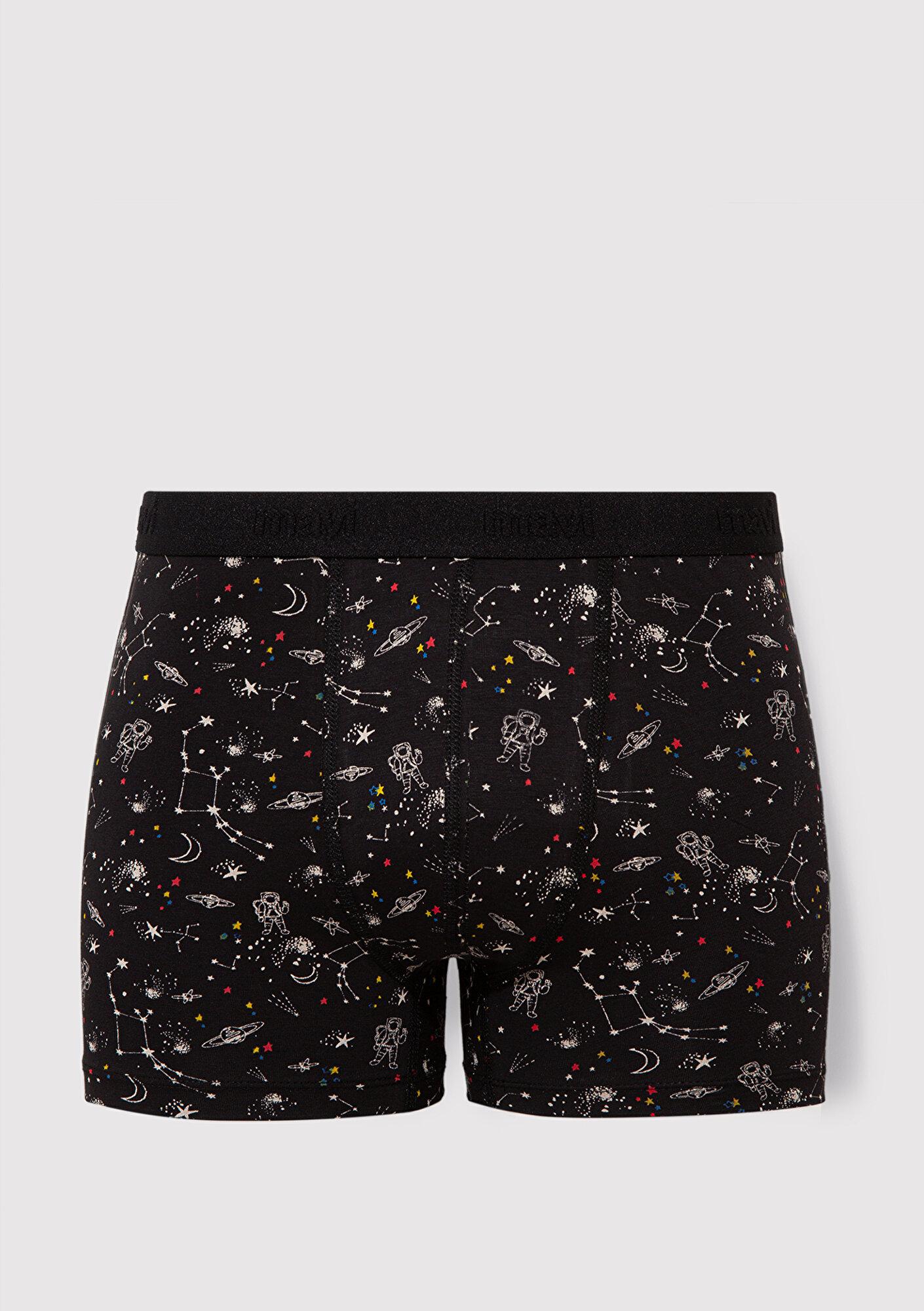 Mavi Galaksi Baskılı Siyah Boxer 092084-900