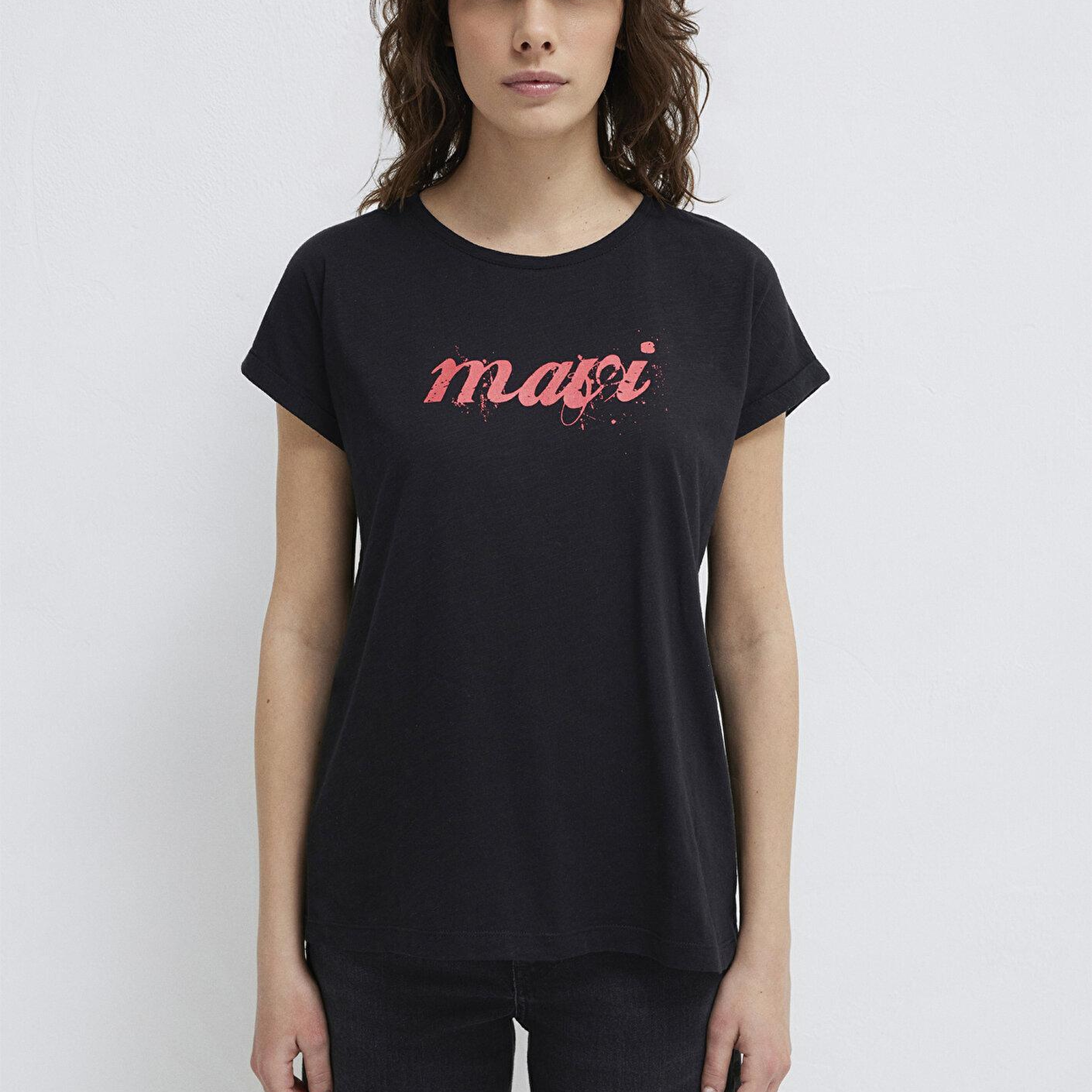 Mavi Mavi Logo Baskılı Siyah Tişört Loose Fit / Bol Rahat Kesim 166422-900