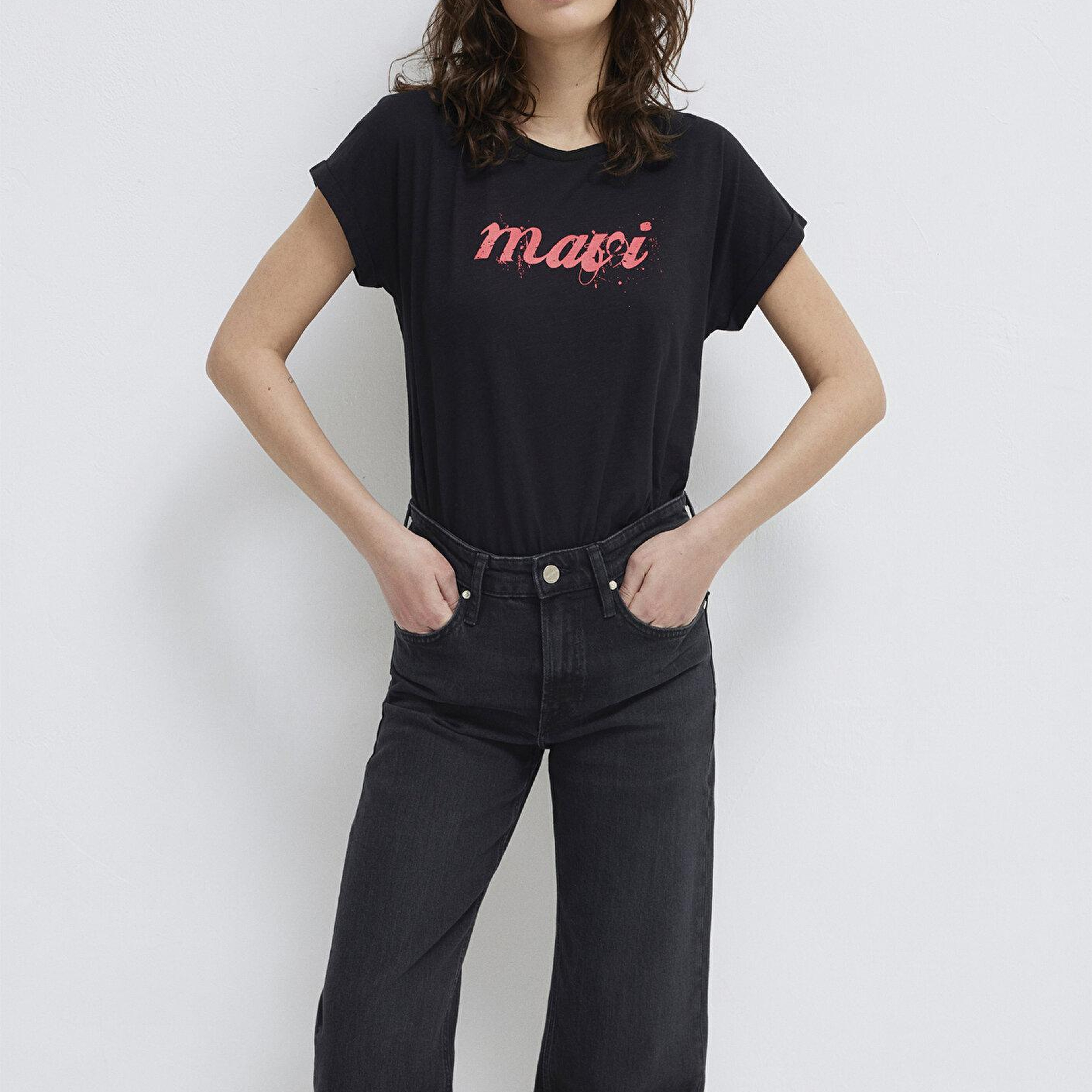 Mavi Mavi Logo Baskılı Siyah Tişört Loose Fit / Bol Rahat Kesim 166422-900