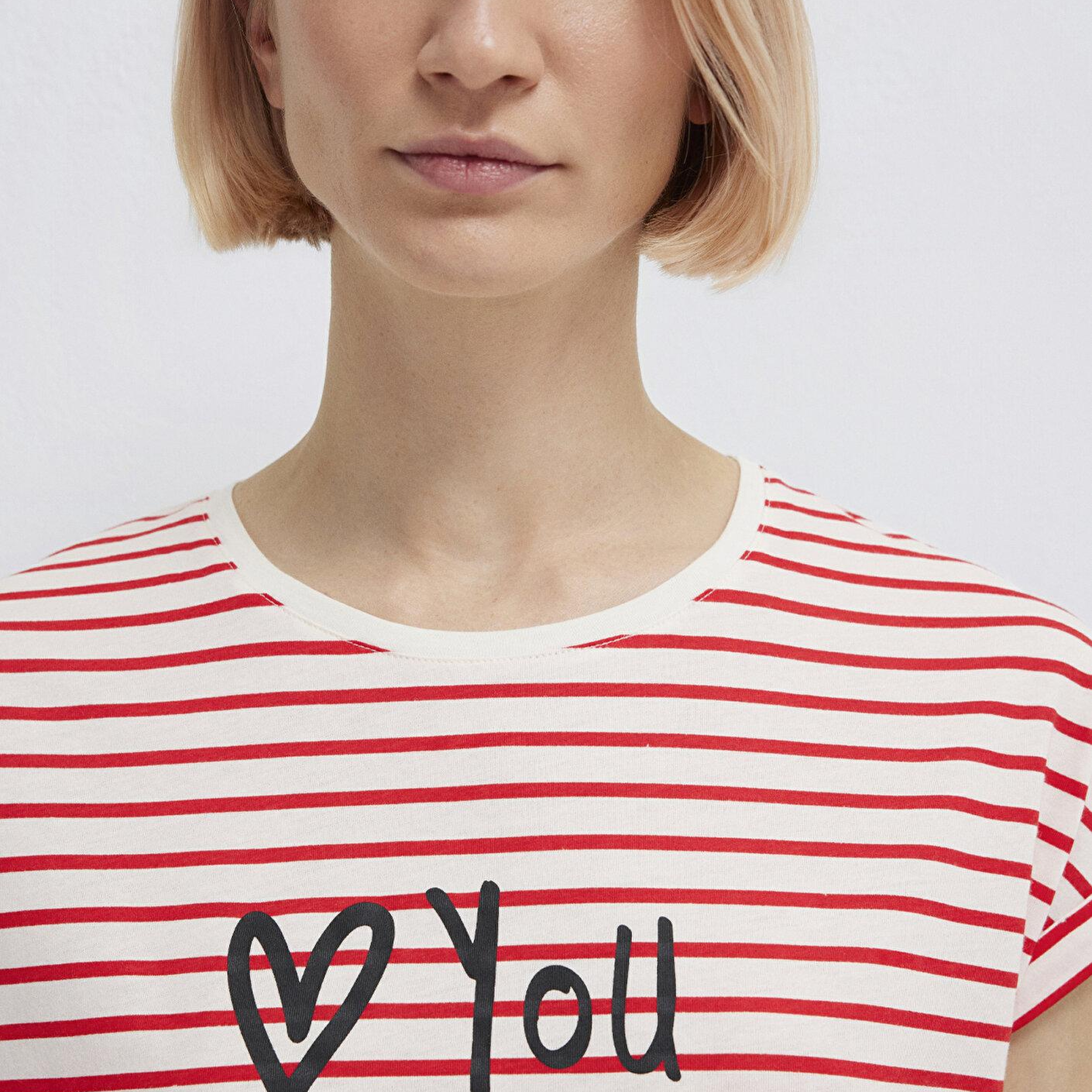 Mavi Love You Baskılı Çizgili Istanbul Tişört Regular Fit / Normal Kesim 167986-26829