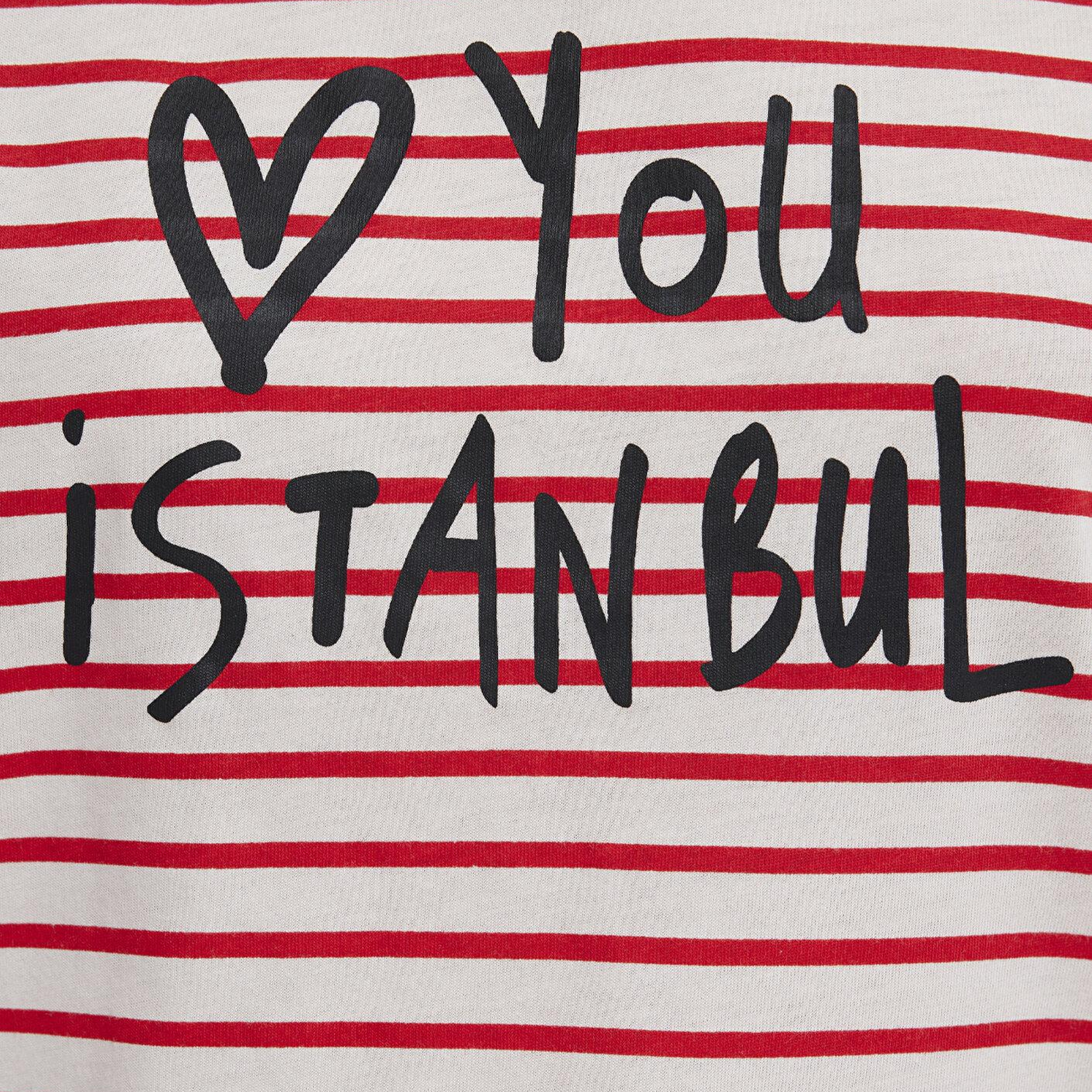 Mavi Love You Baskılı Çizgili Istanbul Tişört Regular Fit / Normal Kesim 167986-26829