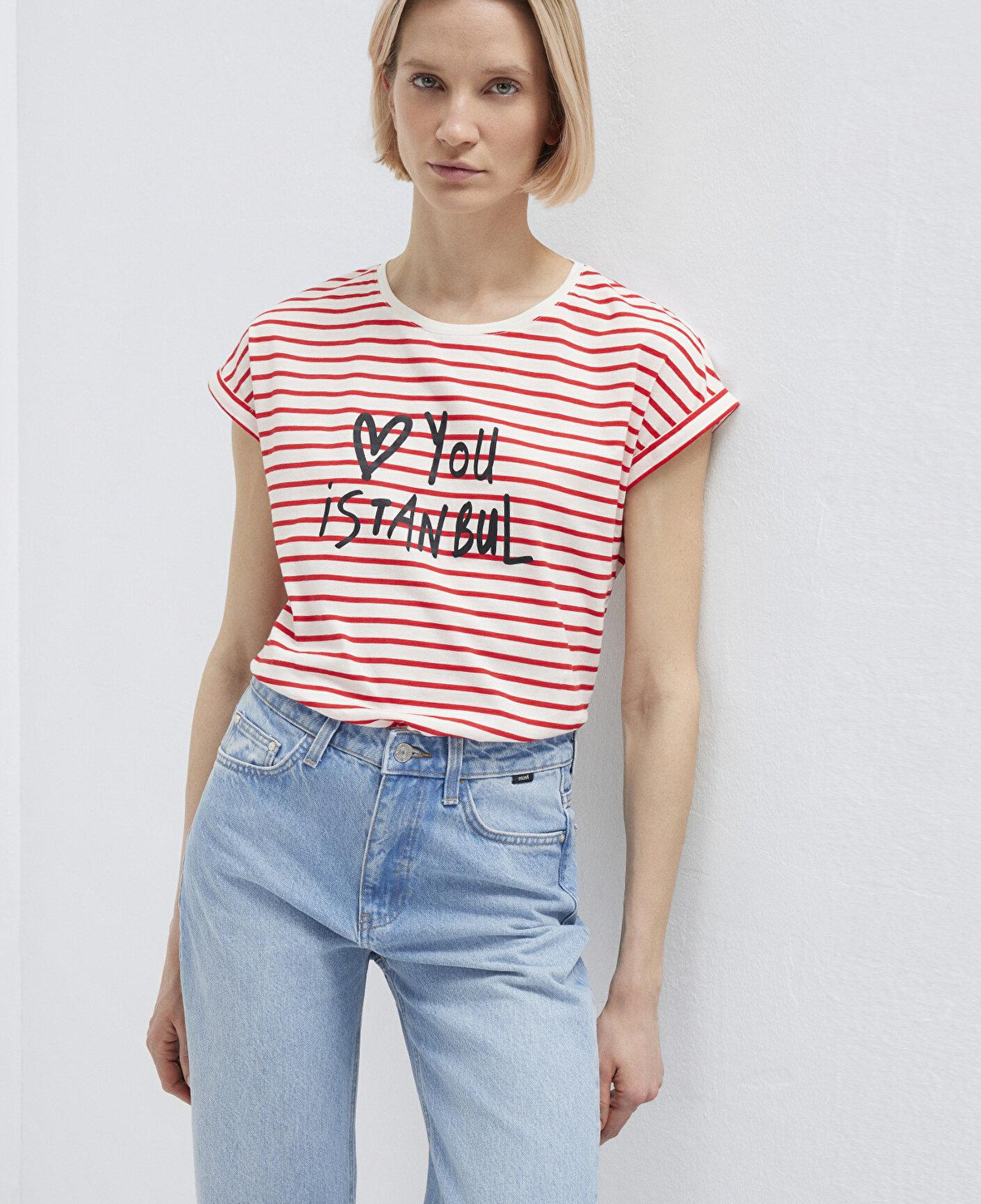 Mavi Love You Baskılı Çizgili Istanbul Tişört Regular Fit / Normal Kesim 167986-26829