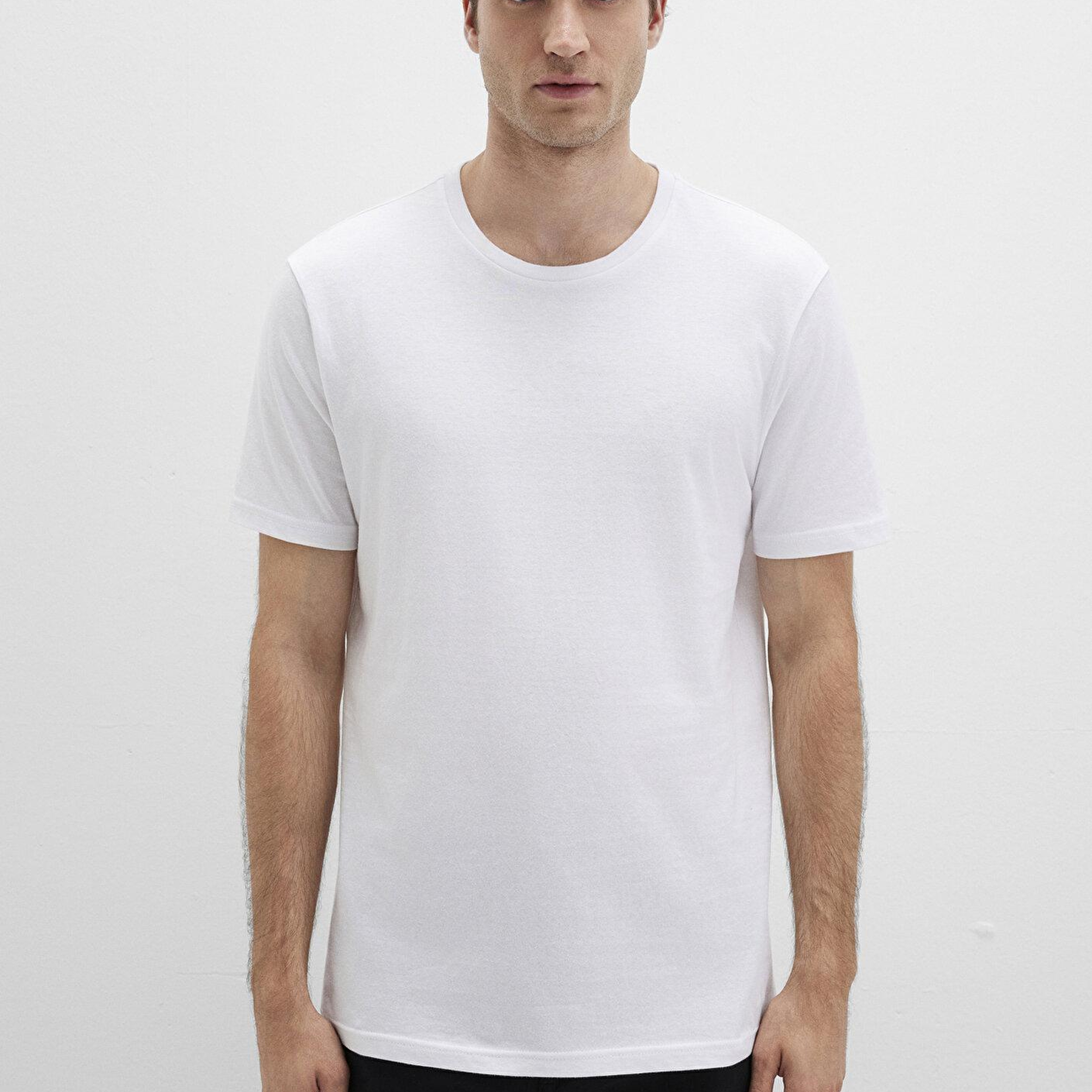 Mavi Beyaz Basic Tişört Slim Fit / Dar Kesim 065574-620